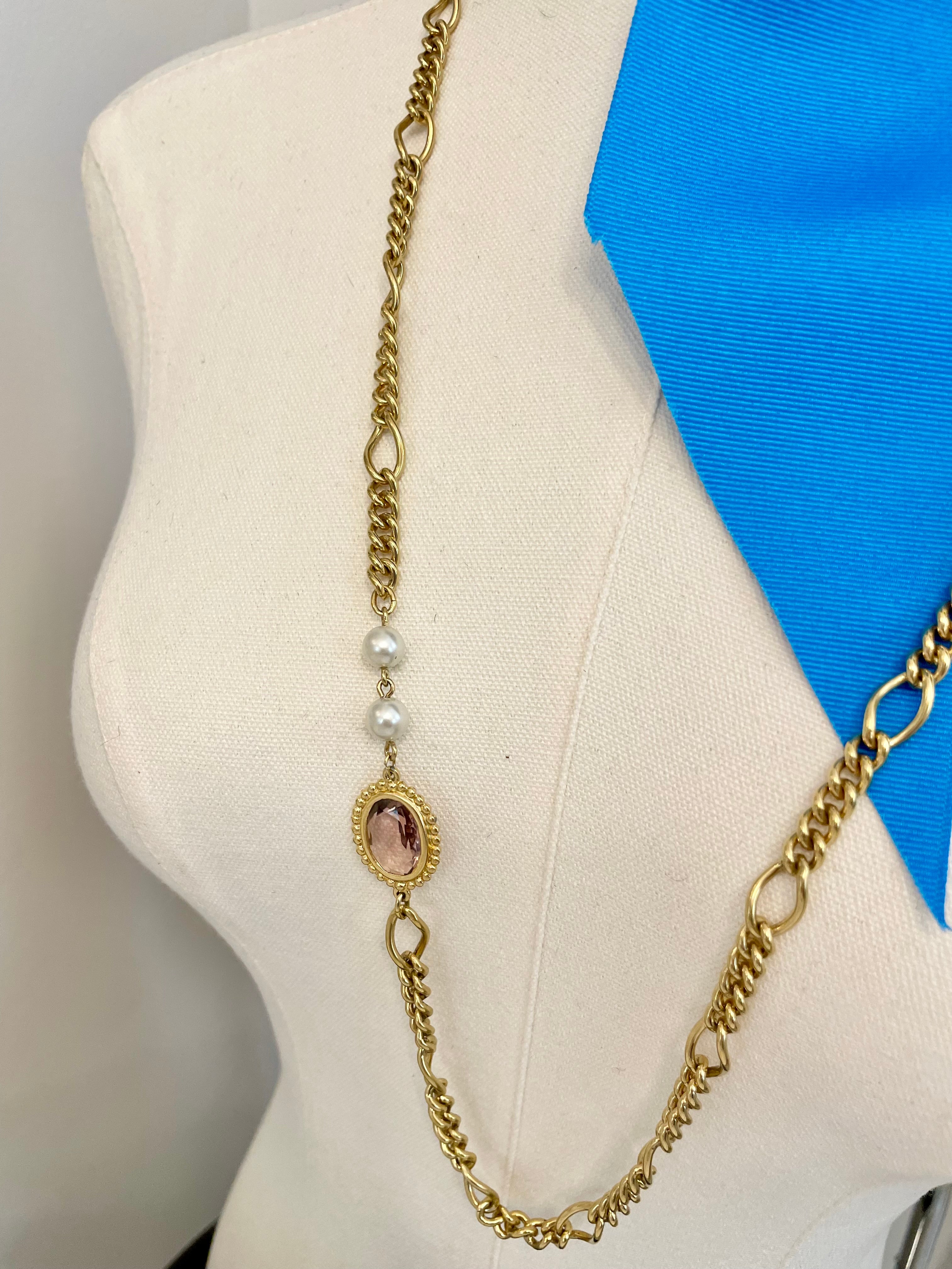 1970's gold chain runway necklace that is dusted with pearls and purple glass stones! So charming