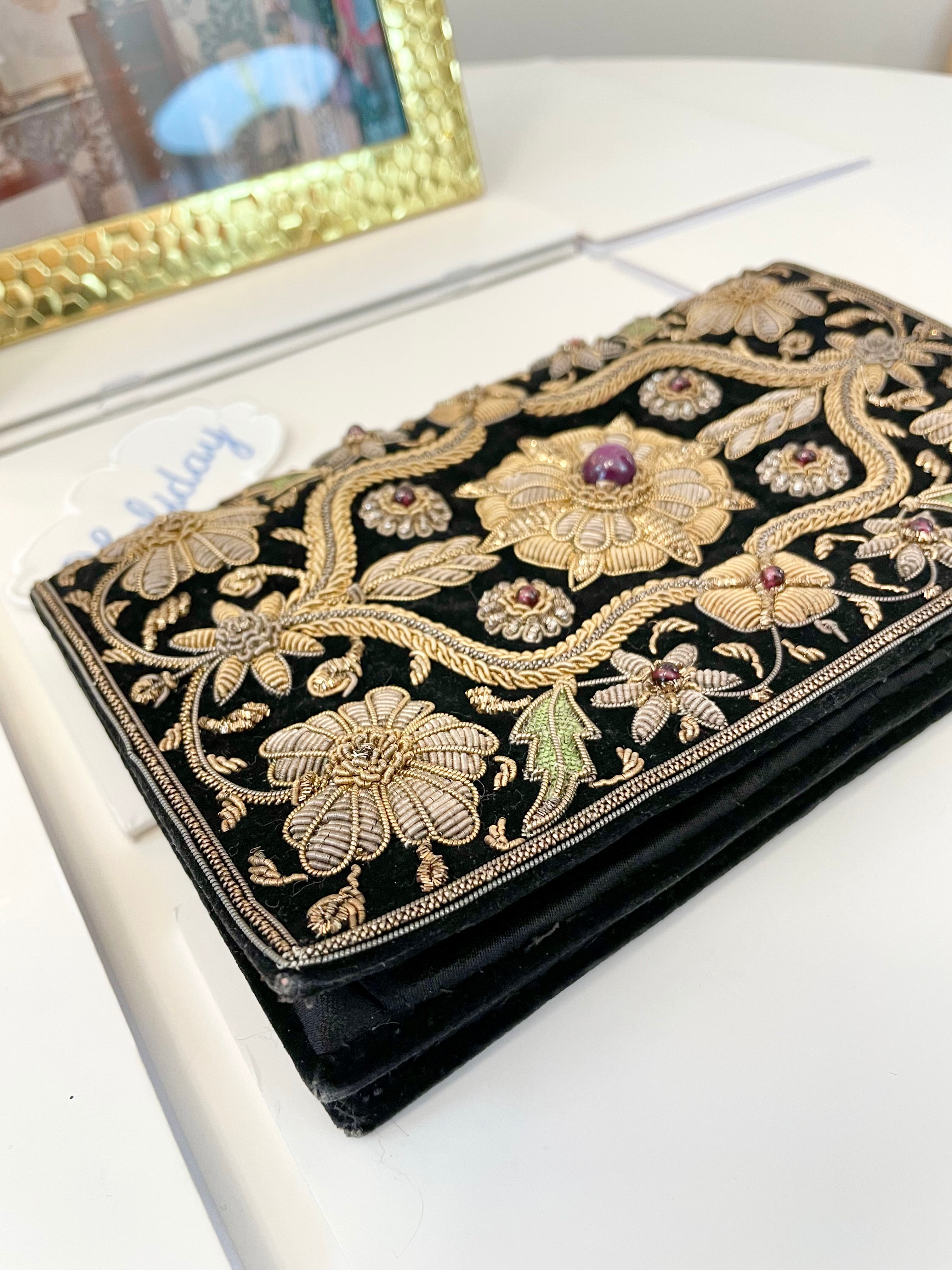 Museum quality divine evening bag, adorned with gems, and gold lame!