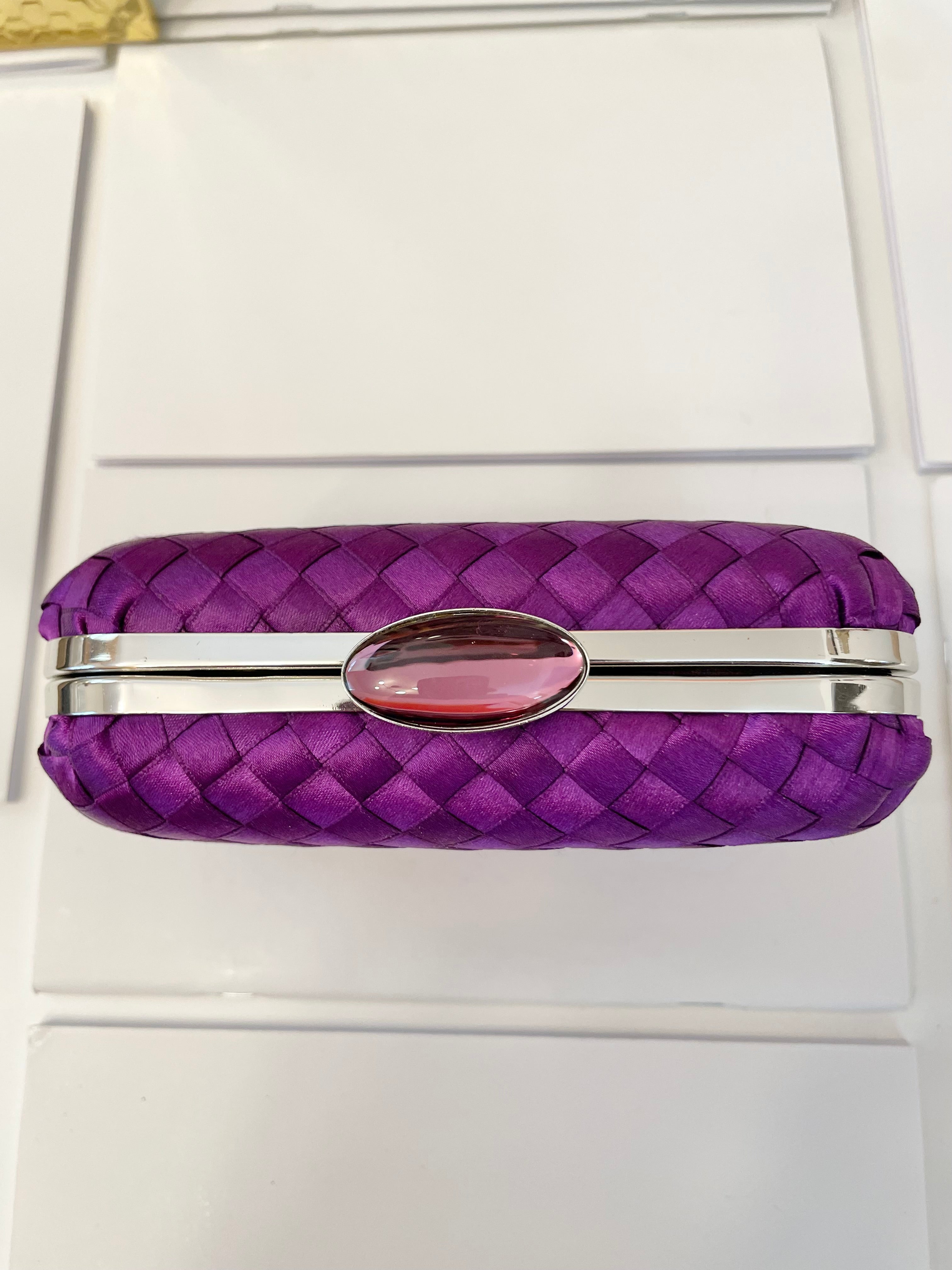 The most classy violet colored satin box bag... so chic