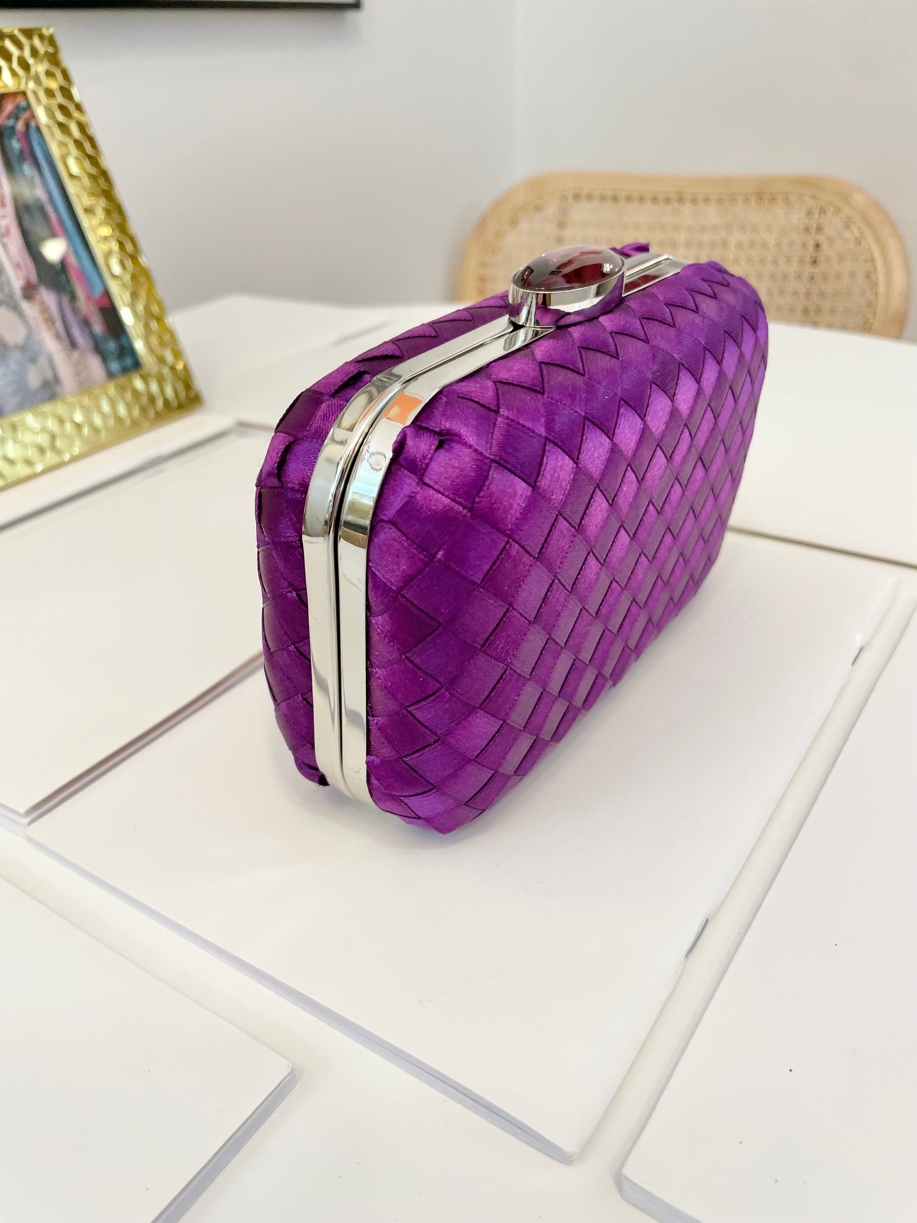 The most classy violet colored satin box bag... so chic