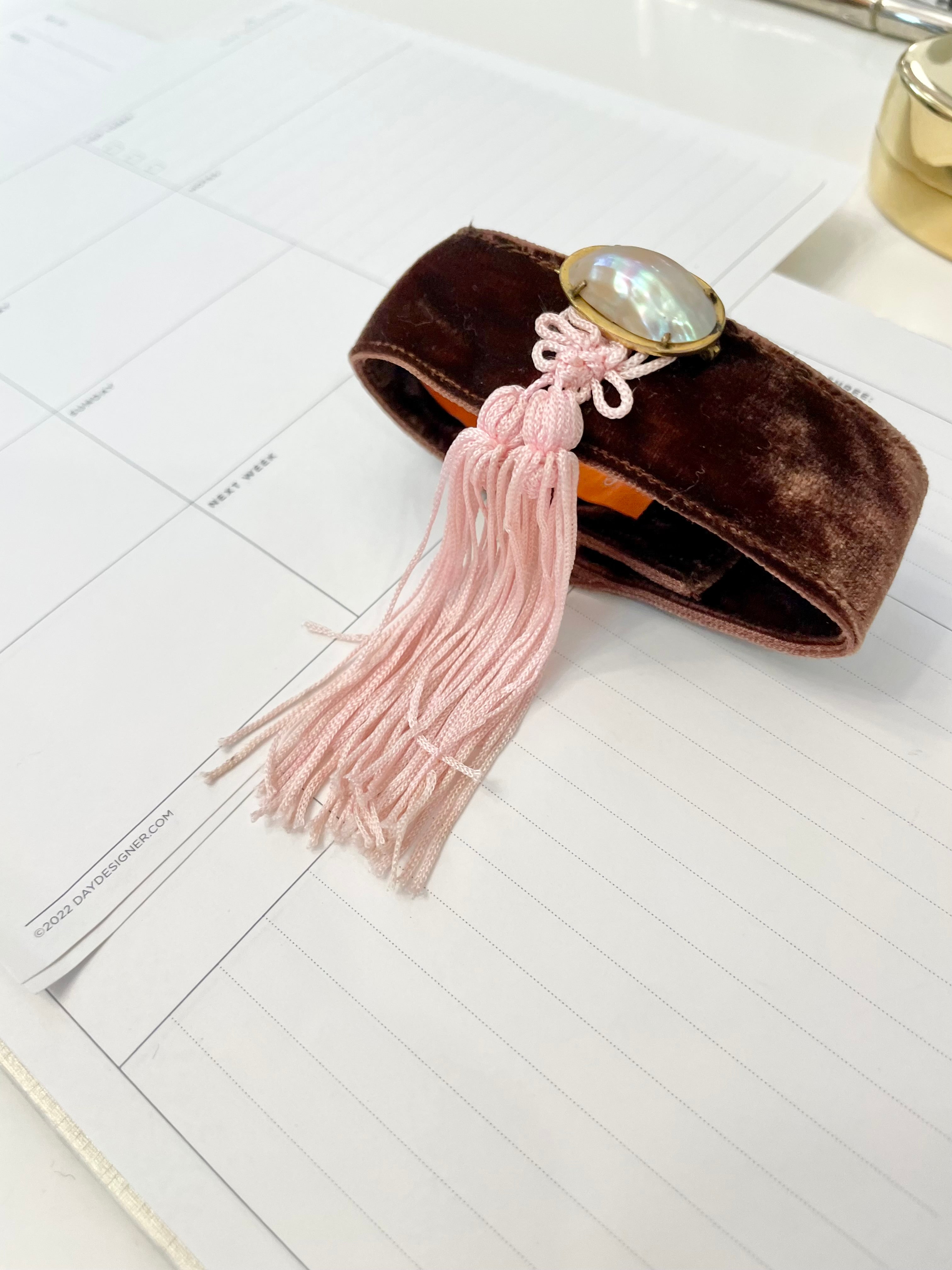 Ladies on Holiday stunning velvet tassel brooch adorned with a fresh water pearl... so chic