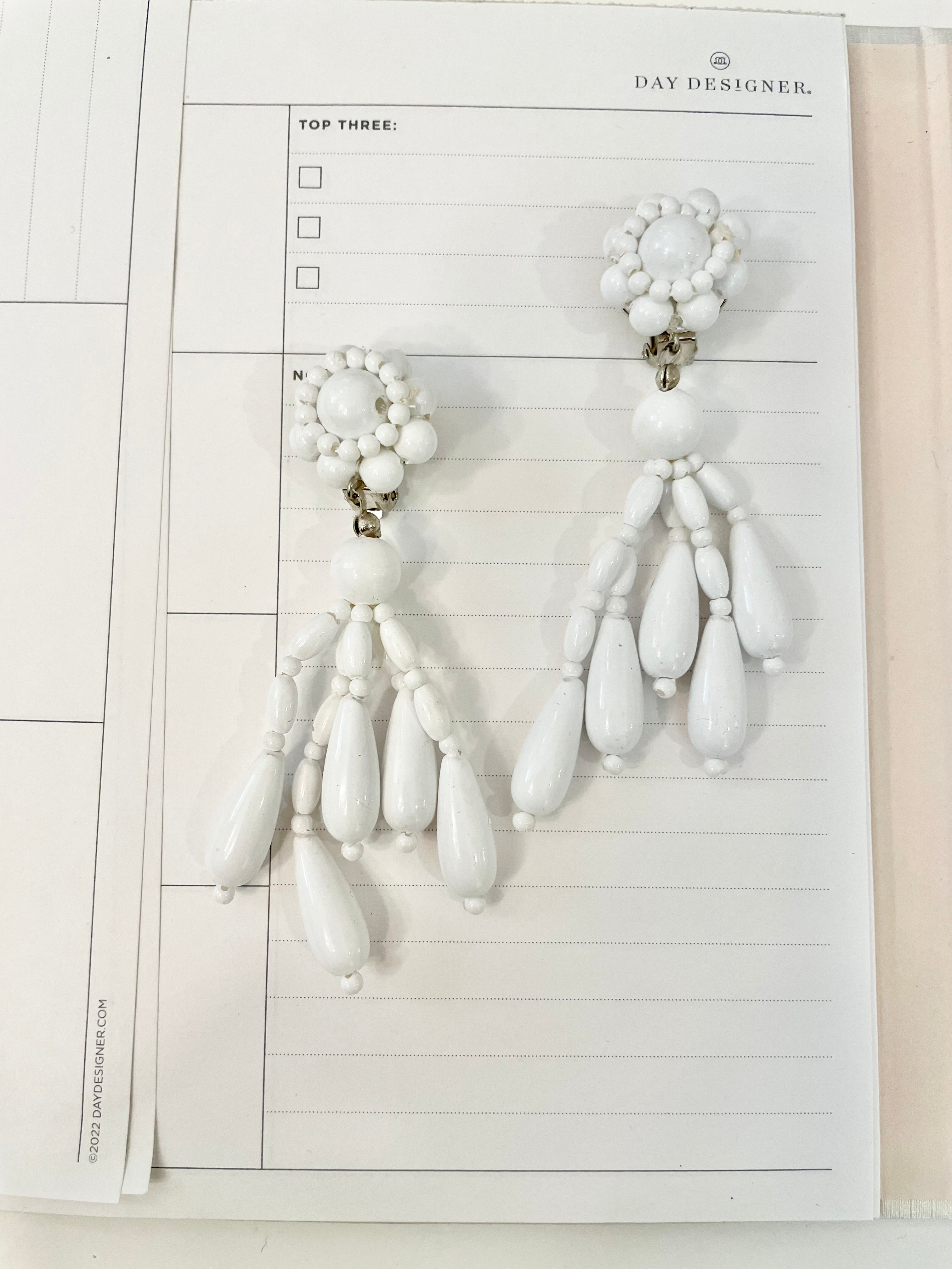 1960's flirty white beaded dangle earrings... so pretty