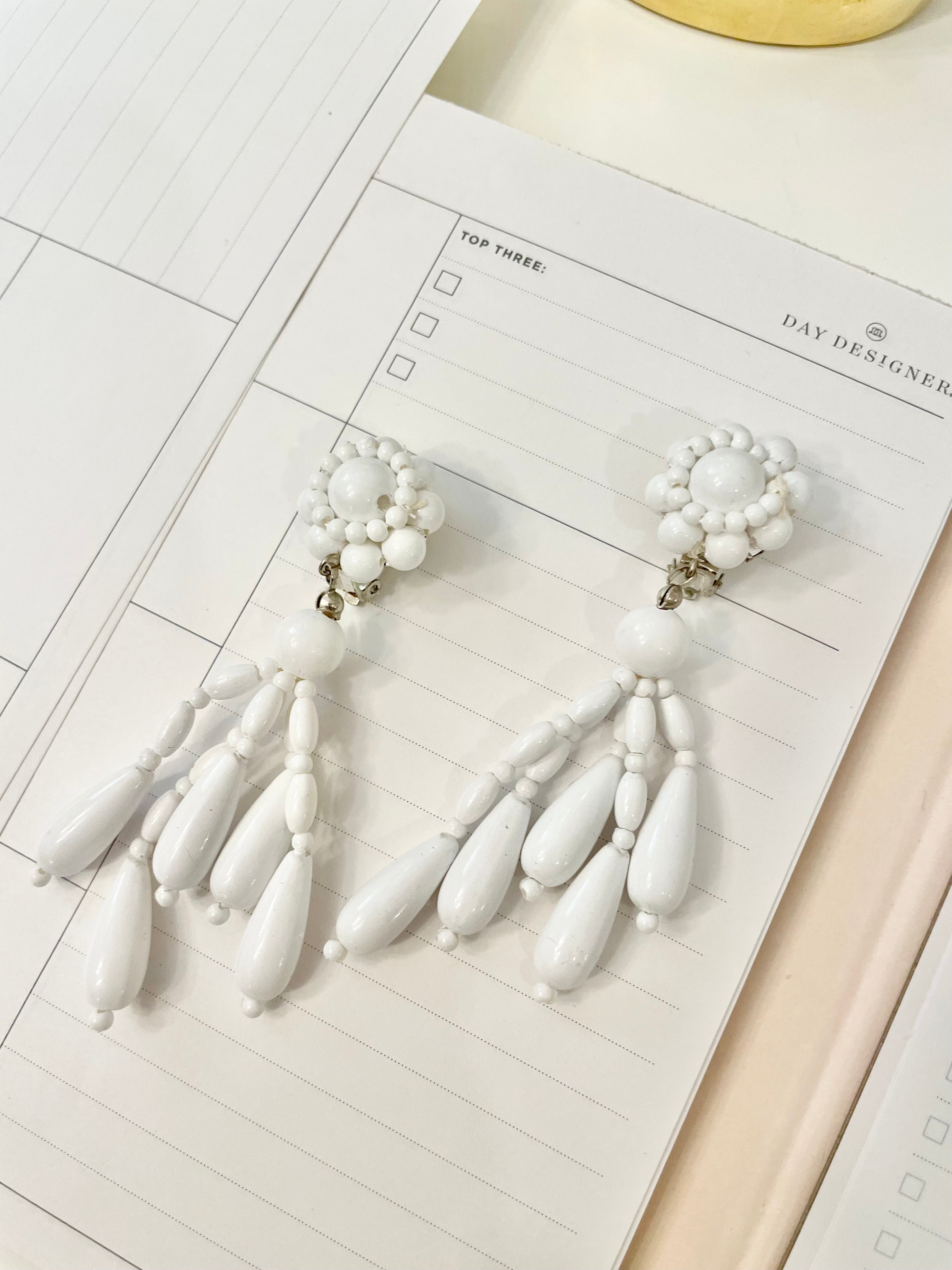 1960's flirty white beaded dangle earrings... so pretty