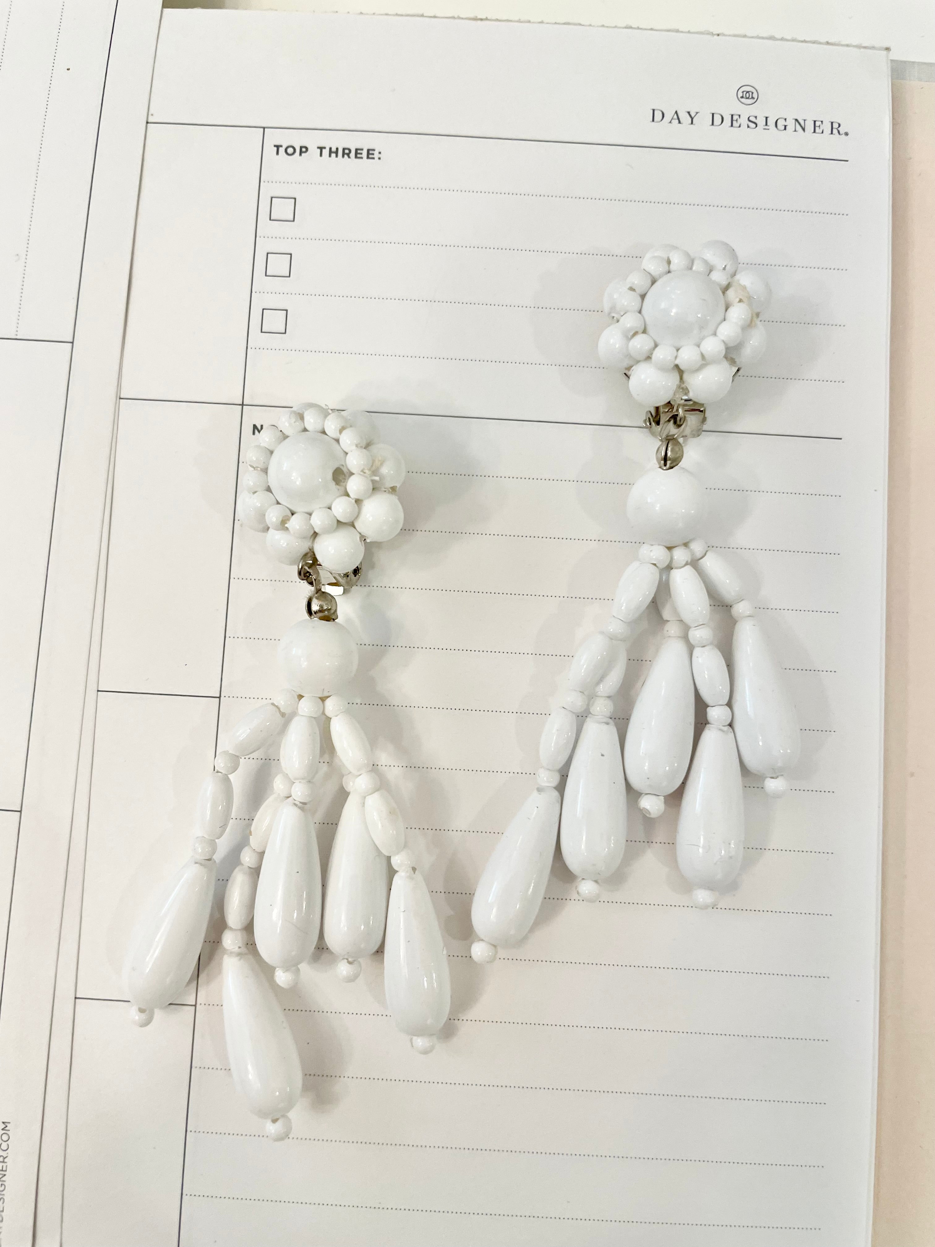 1960's flirty white beaded dangle earrings... so pretty