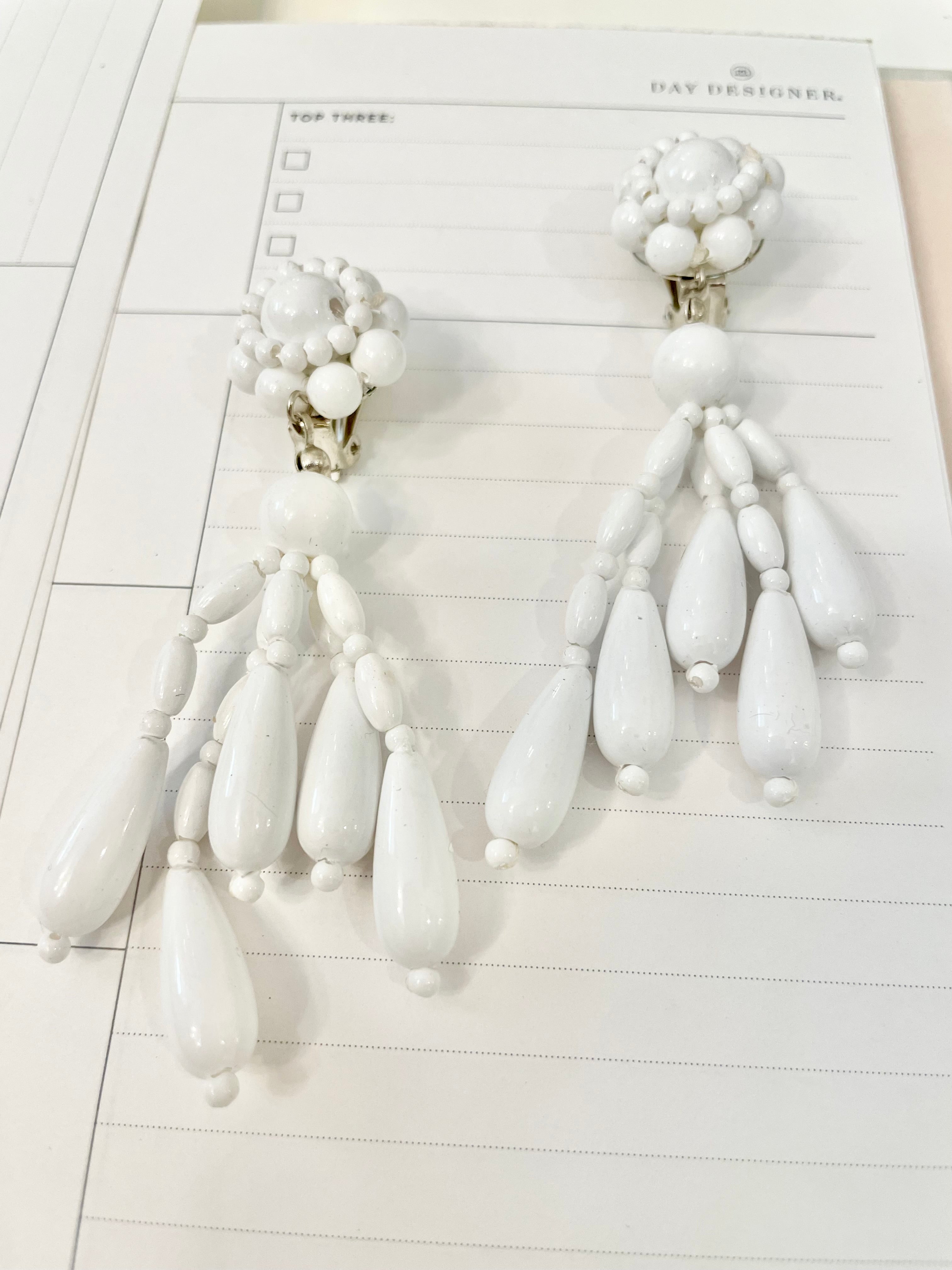 1960's flirty white beaded dangle earrings... so pretty