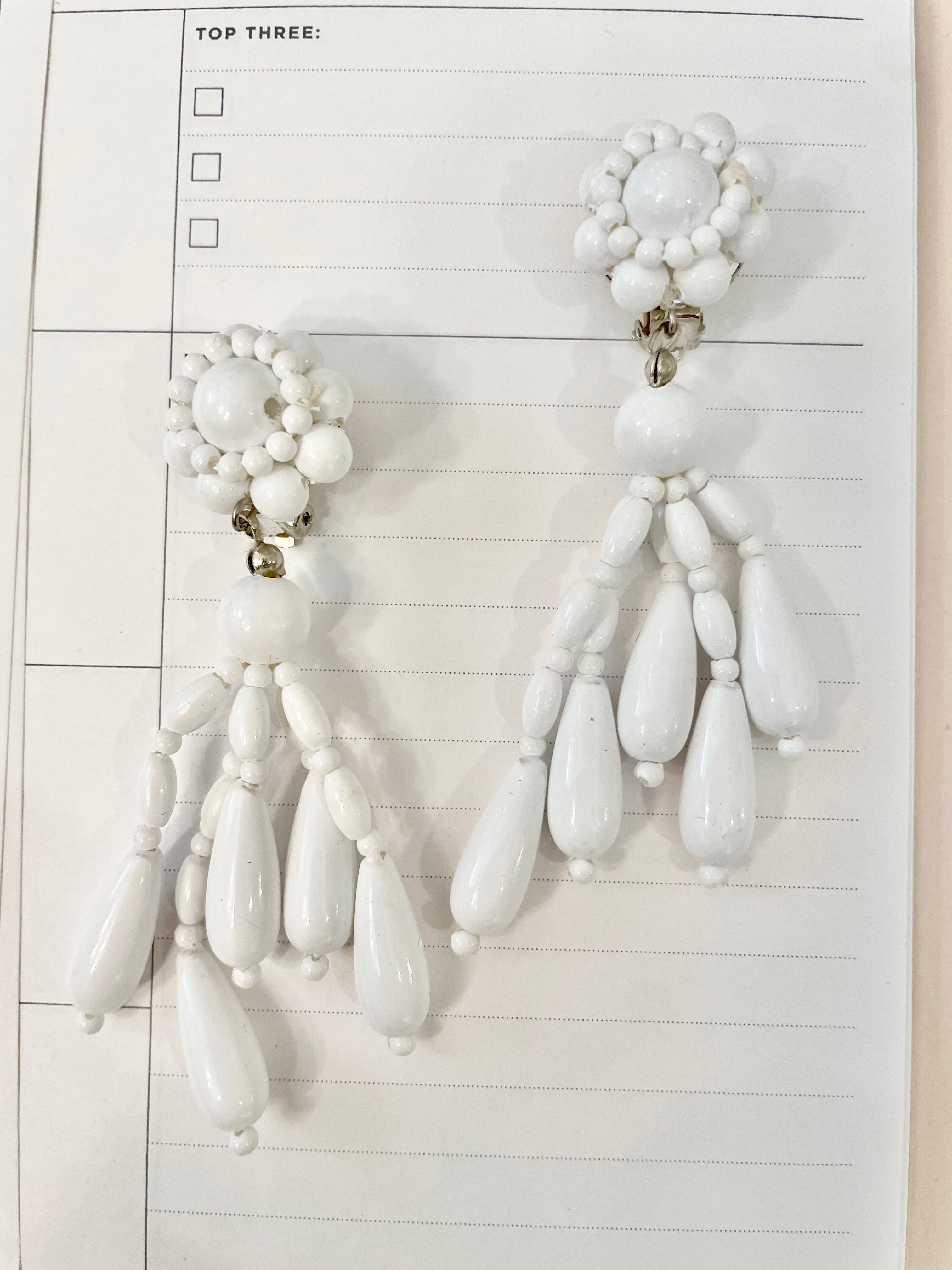 1960's flirty white beaded dangle earrings... so pretty