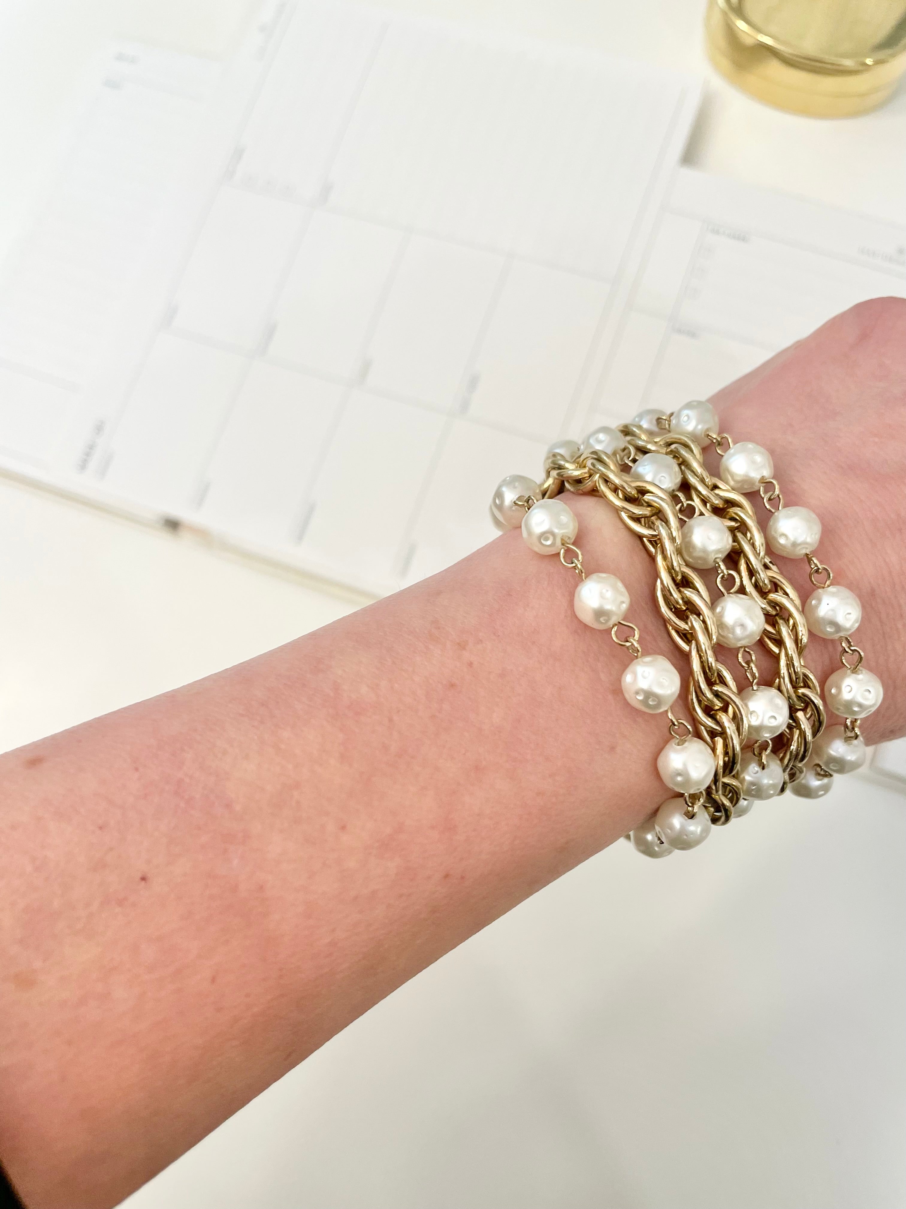 1960's multi strand bracelet.. I adore the chain and pearls together.