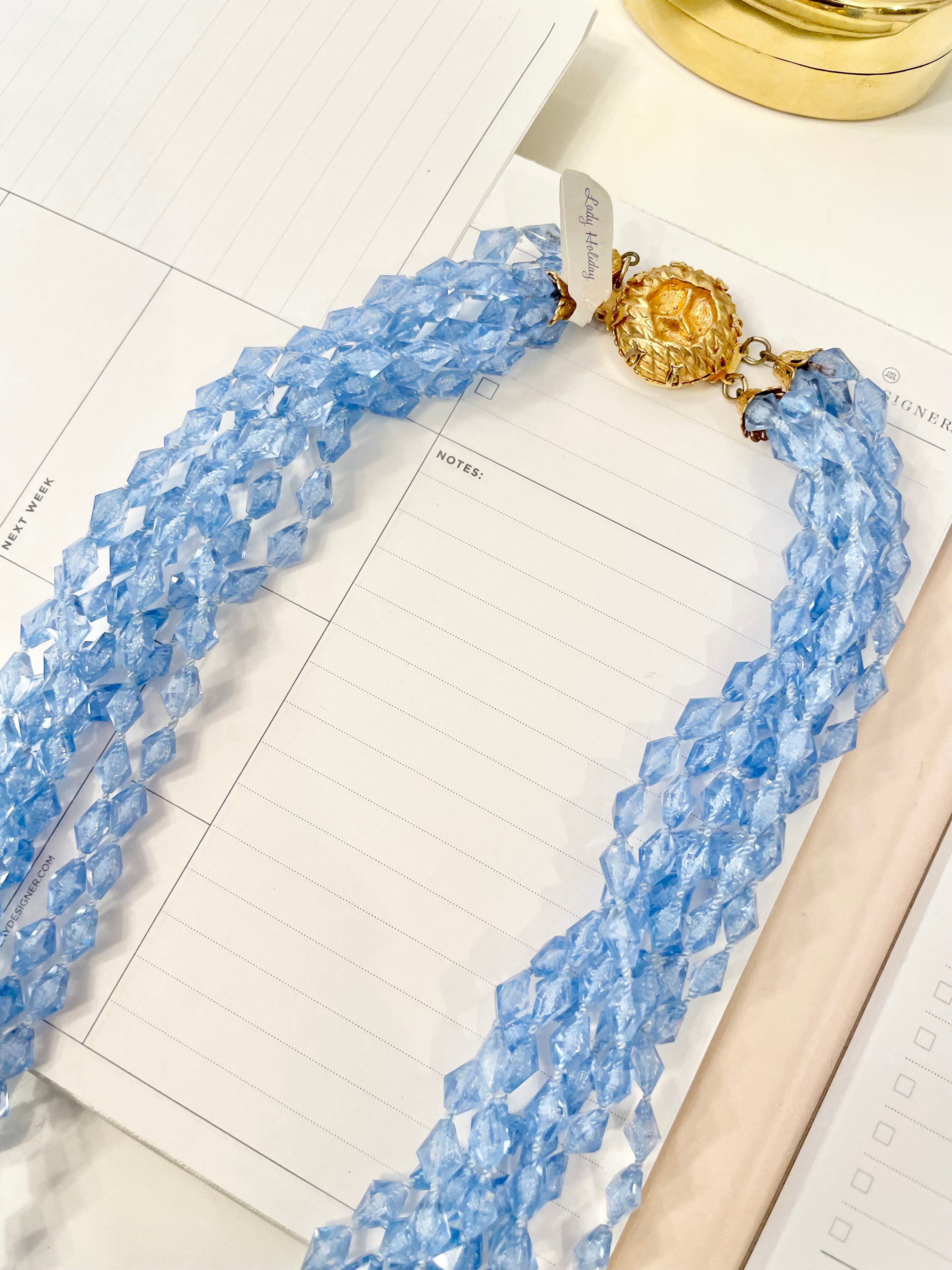 The most beautiful multi strand blue faceted resin stone necklace... so feminine!