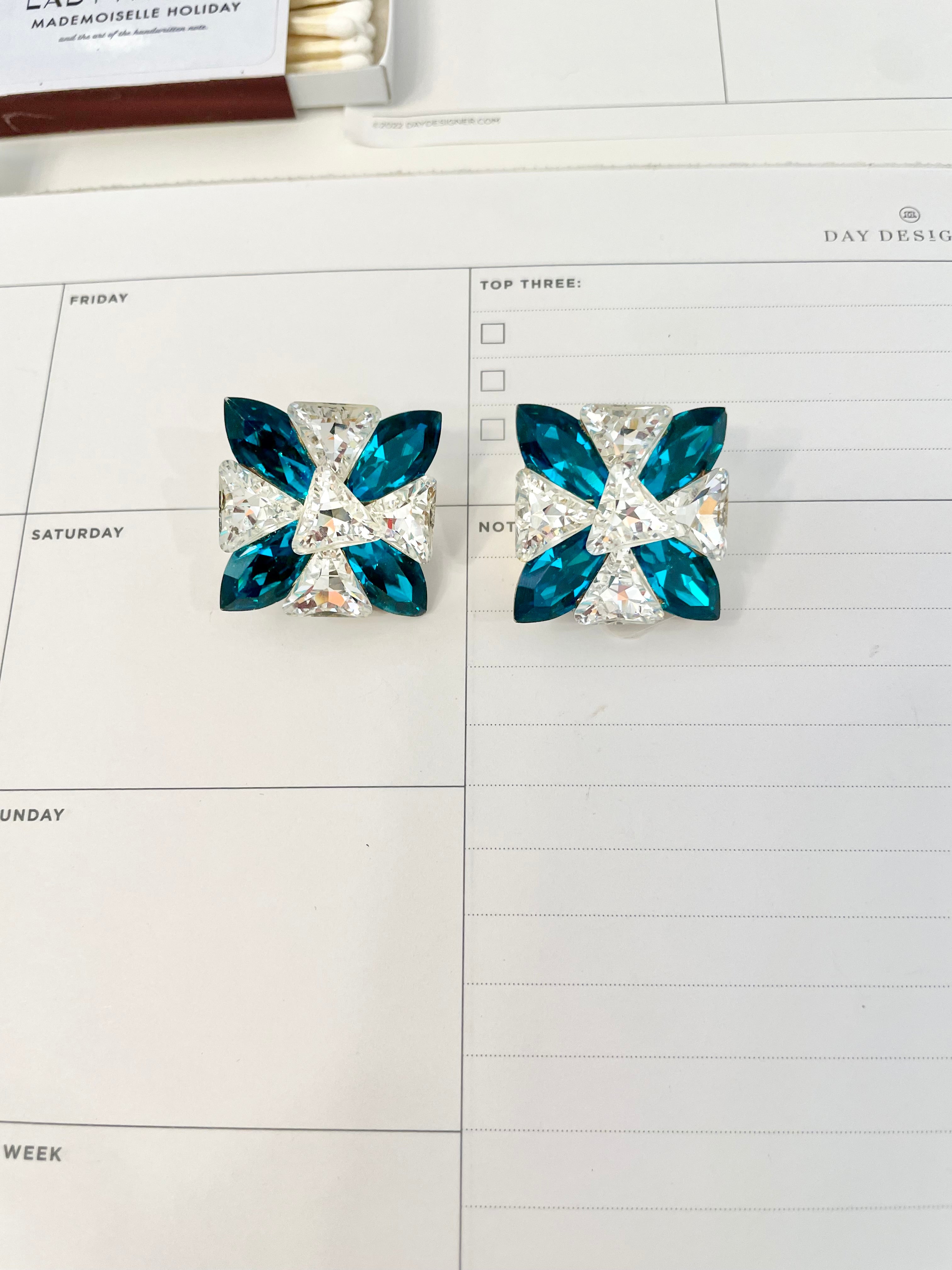 The most spectacular teal, and clear crystal button earrings.... so elegant!