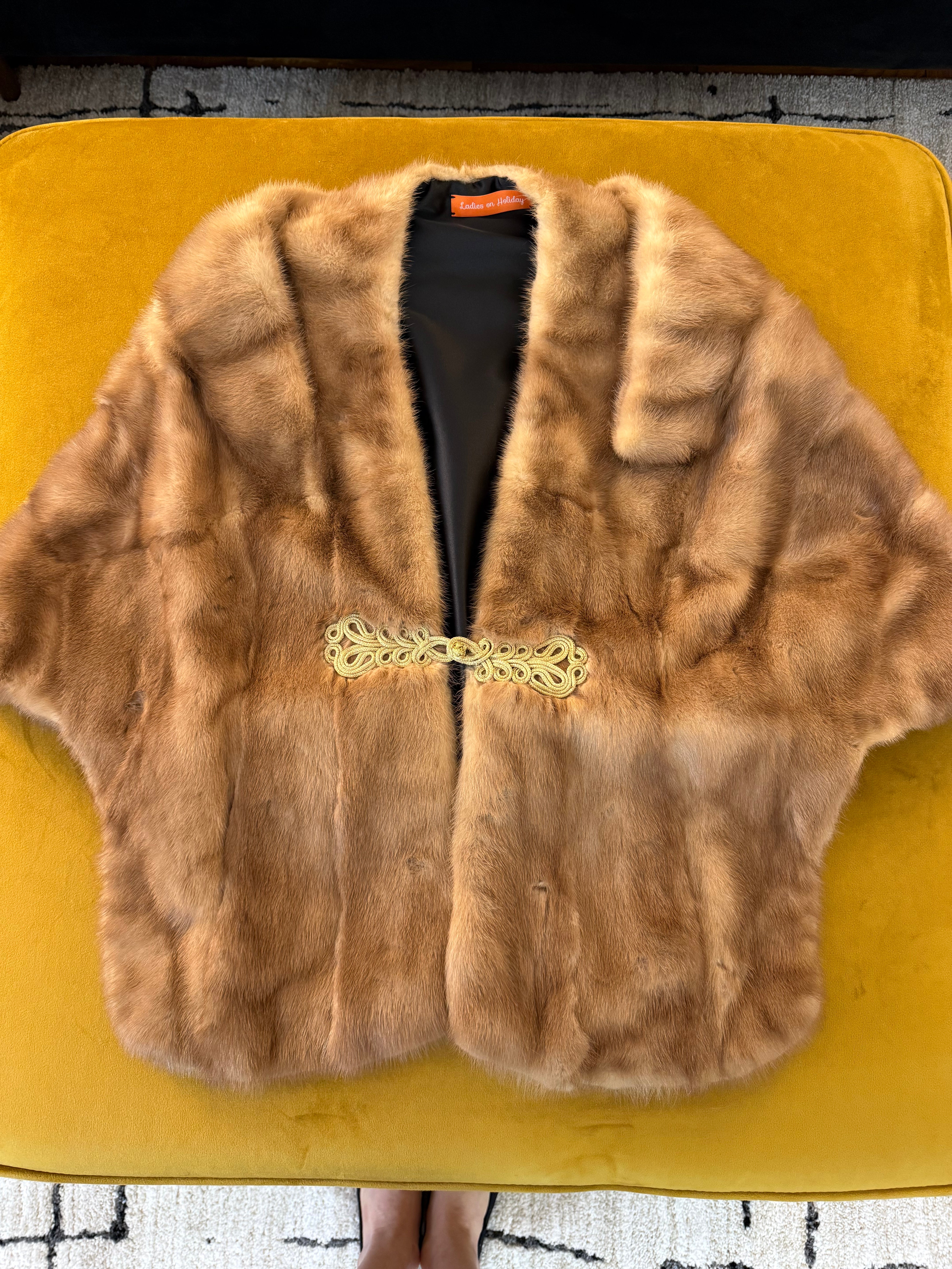 Vintage stunning mink shawl with classy frog closure.