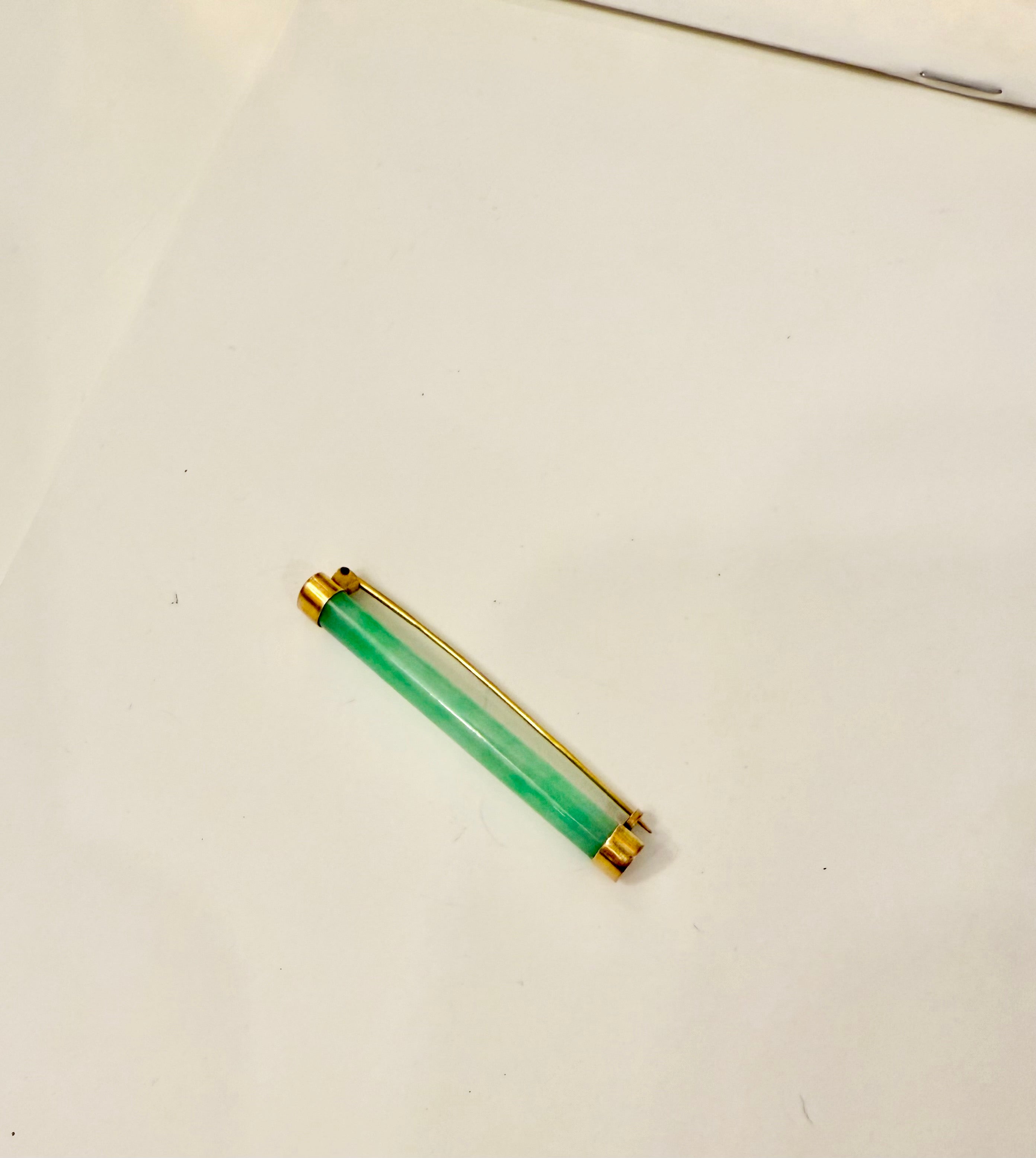 The most elegant 14K gold and genuine jade bar pin... a true classic.