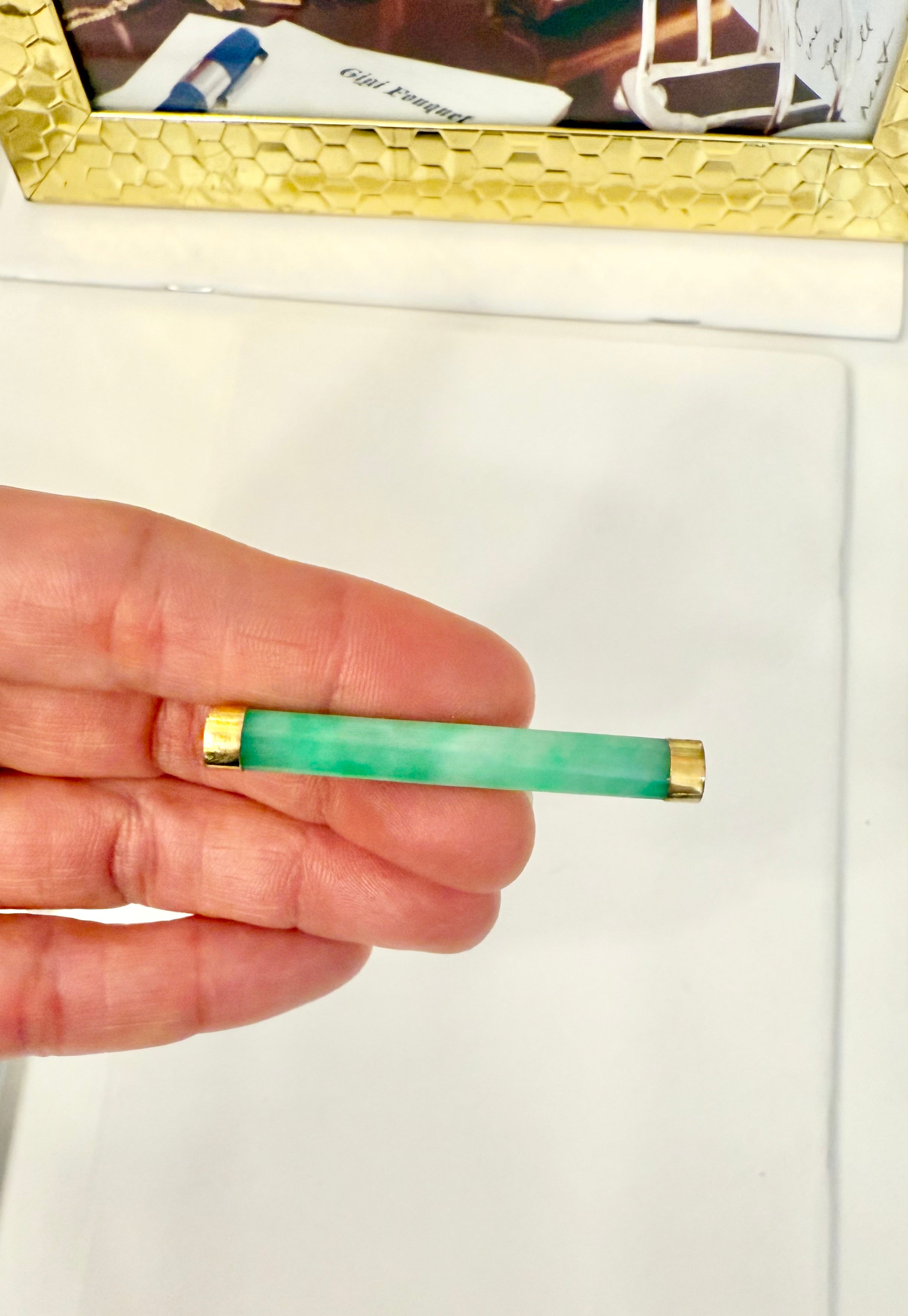 The most elegant 14K gold and genuine jade bar pin... a true classic.