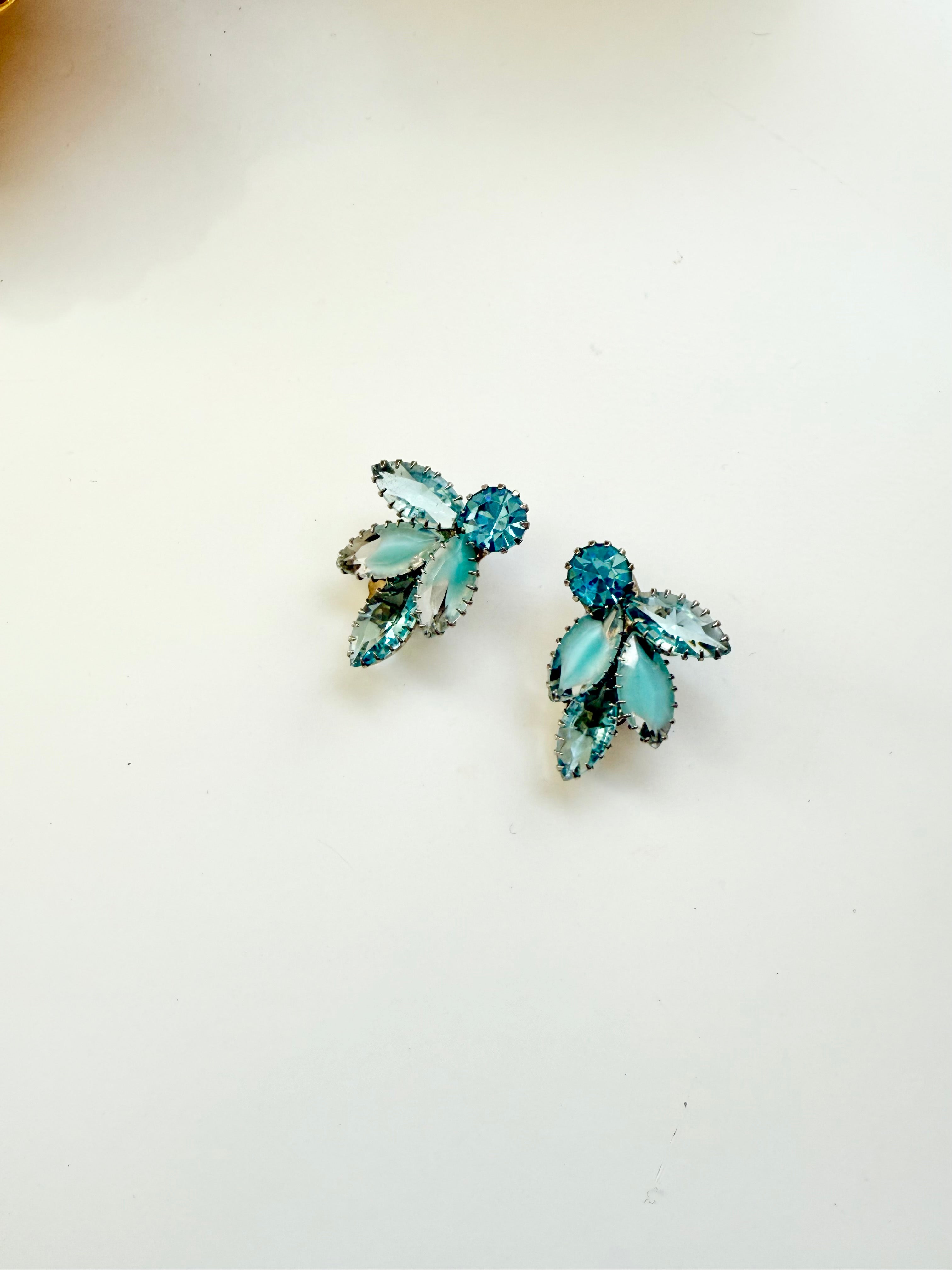 1960's aqua glass super fancy earrings....so elegant