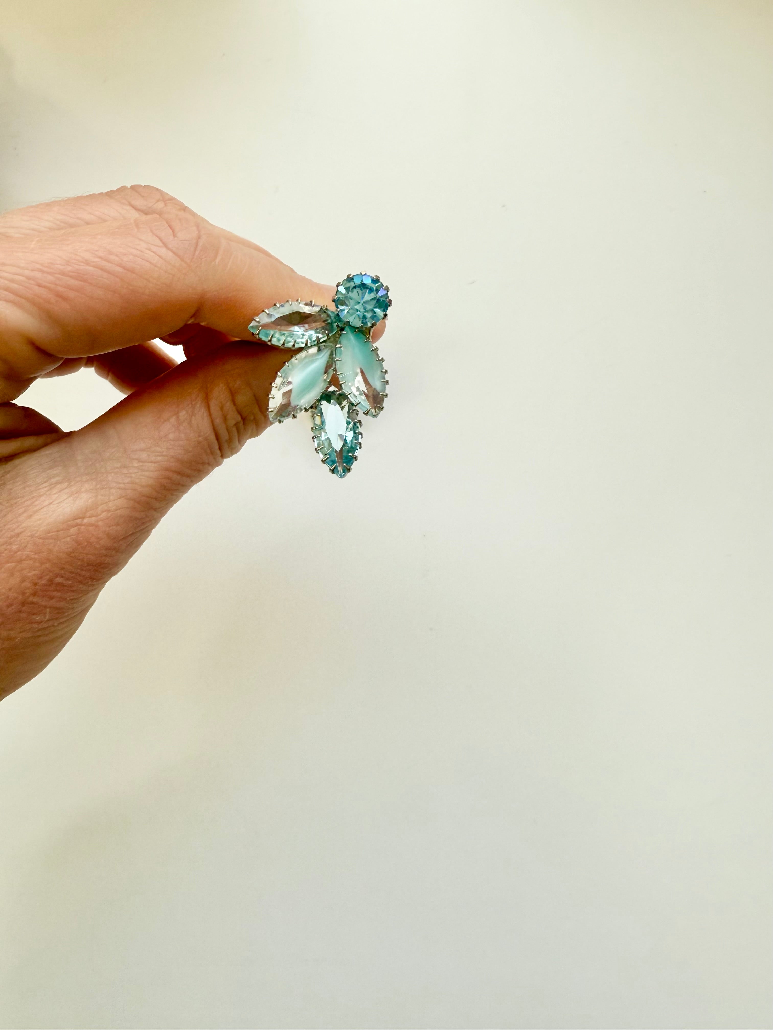 1960's aqua glass super fancy earrings....so elegant