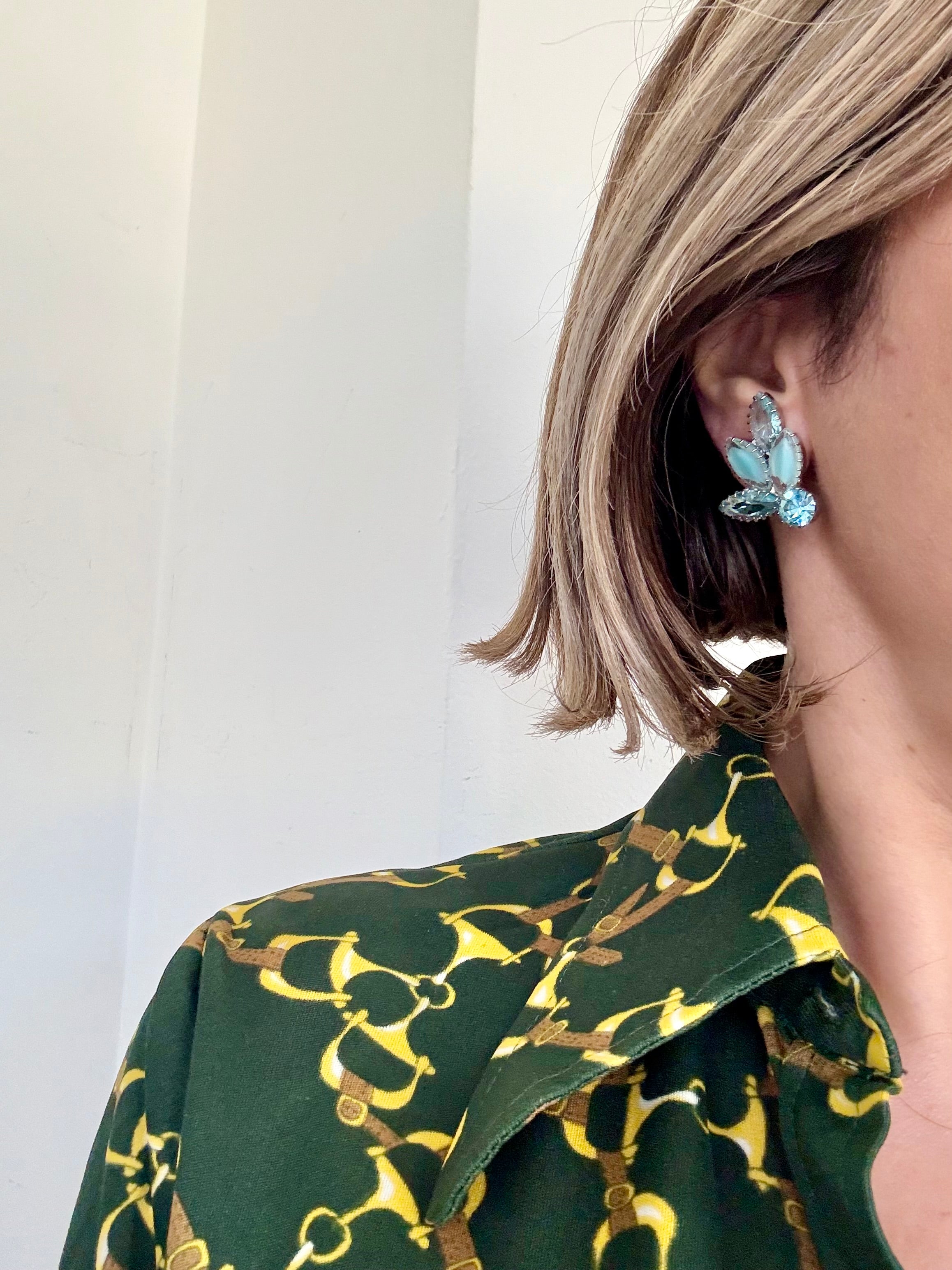 1960's aqua glass super fancy earrings....so elegant
