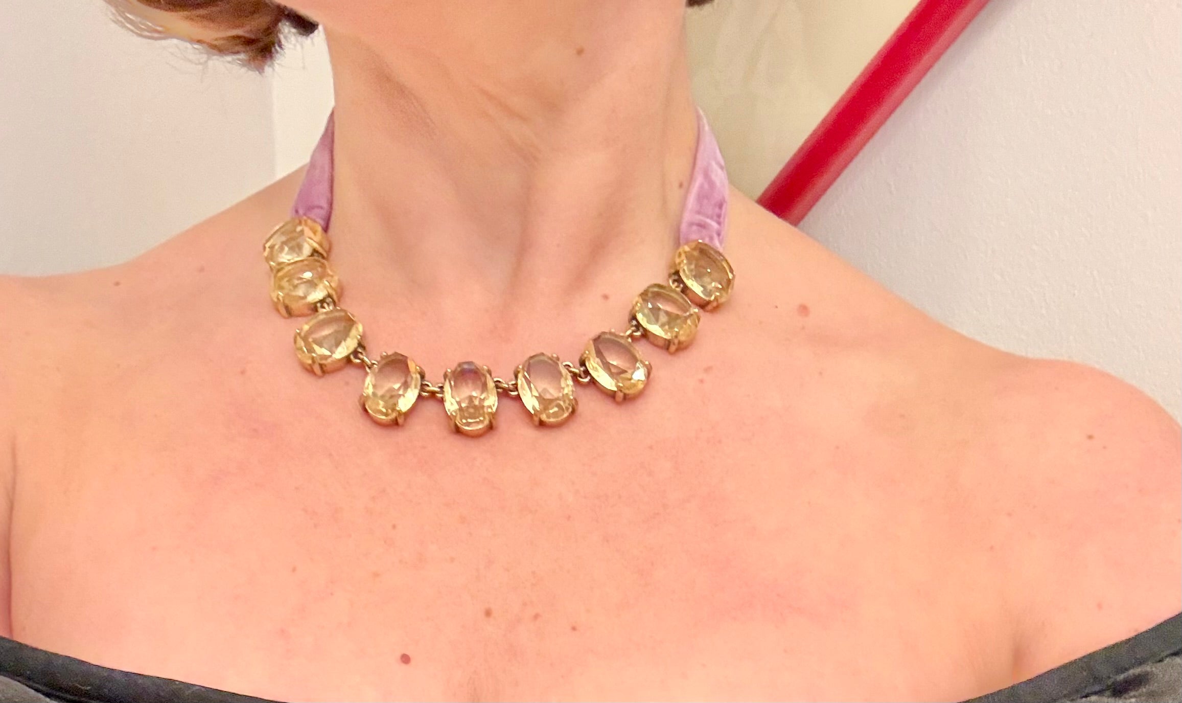 Fun, and fancy french velvet and yellow glass necklace...
