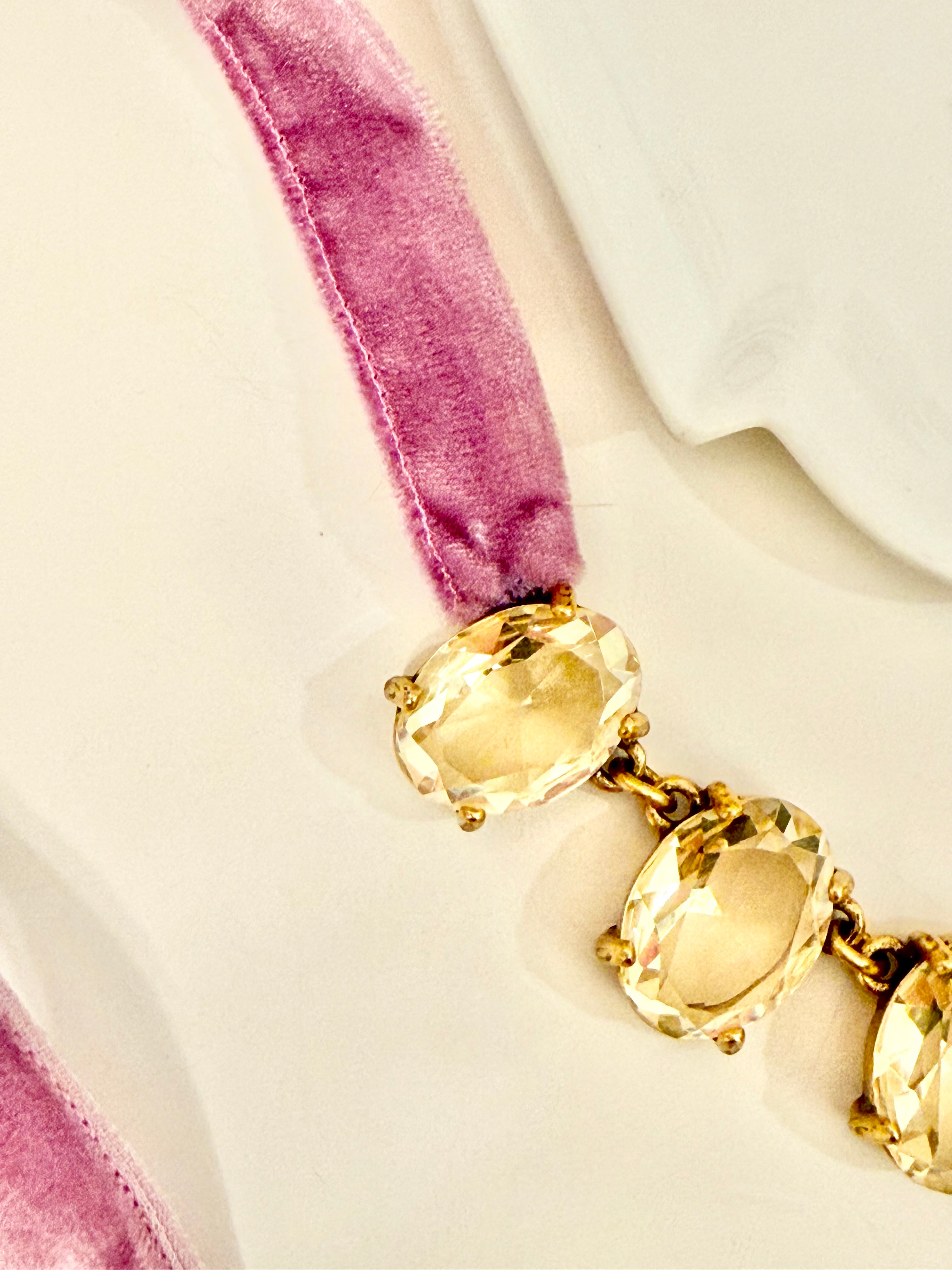 Fun, and fancy french velvet and yellow glass necklace...