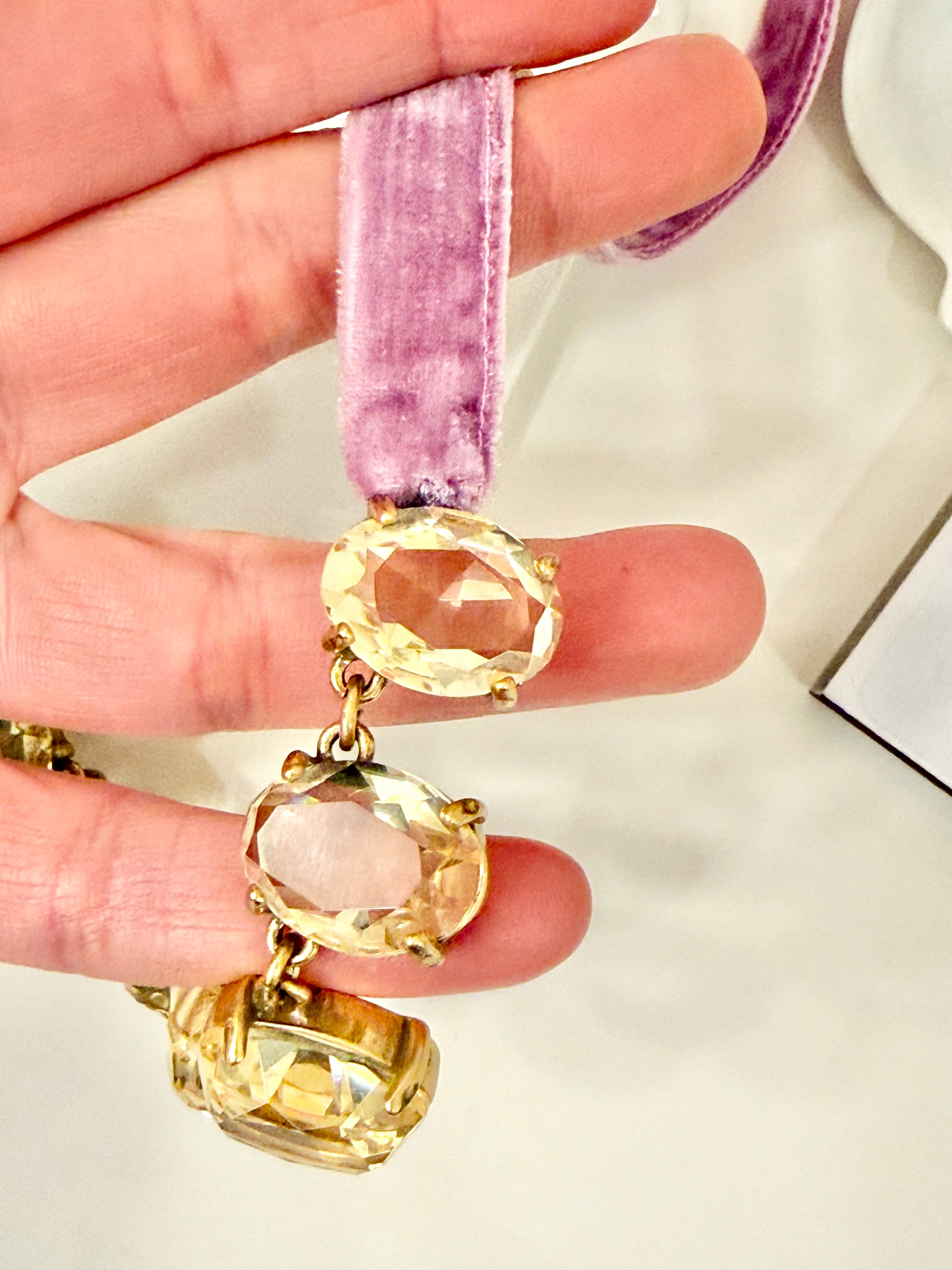 Fun, and fancy french velvet and yellow glass necklace...