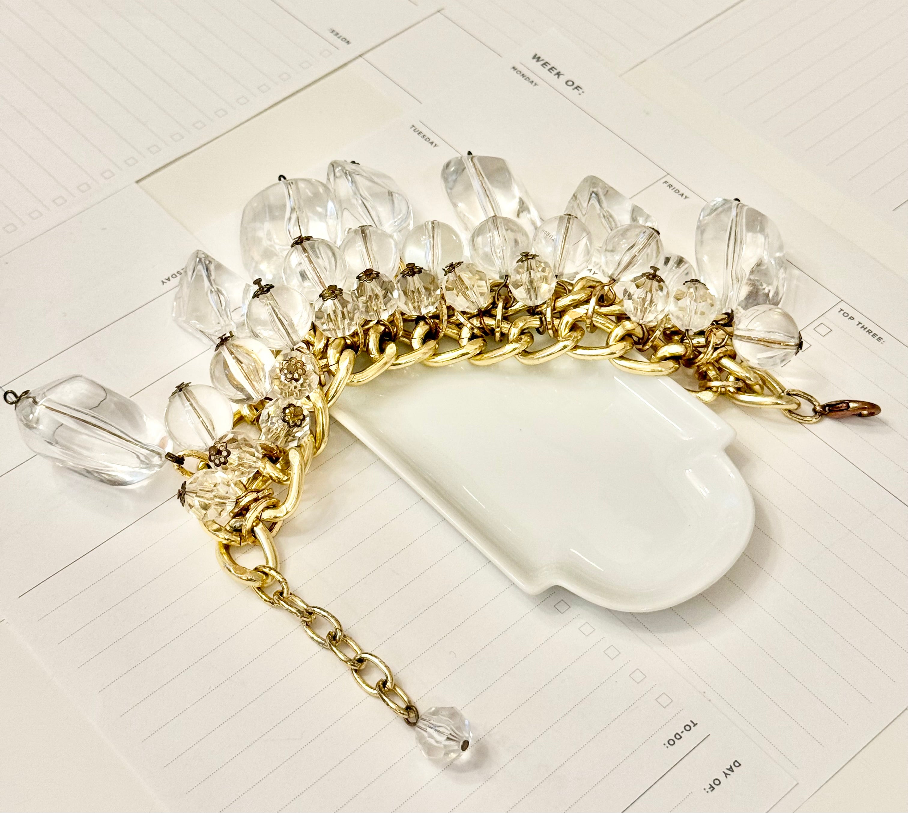 That dramatic lucite charm bracelet....so extraordinary