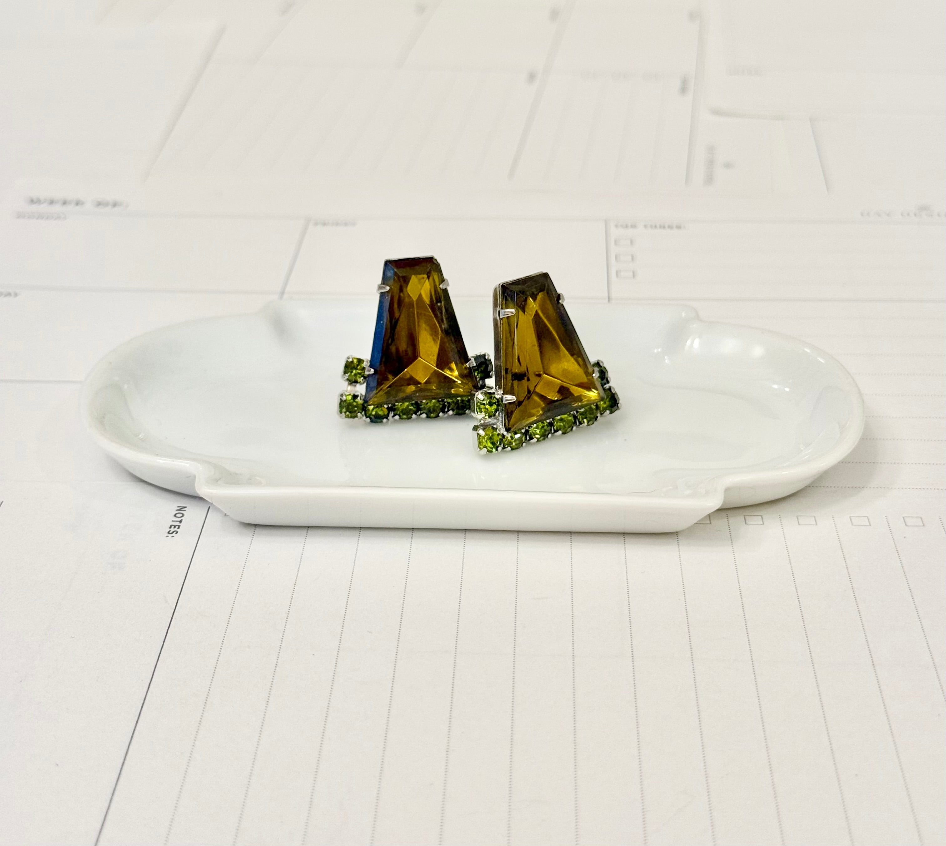 1960's most chrming olive green clip earrings....