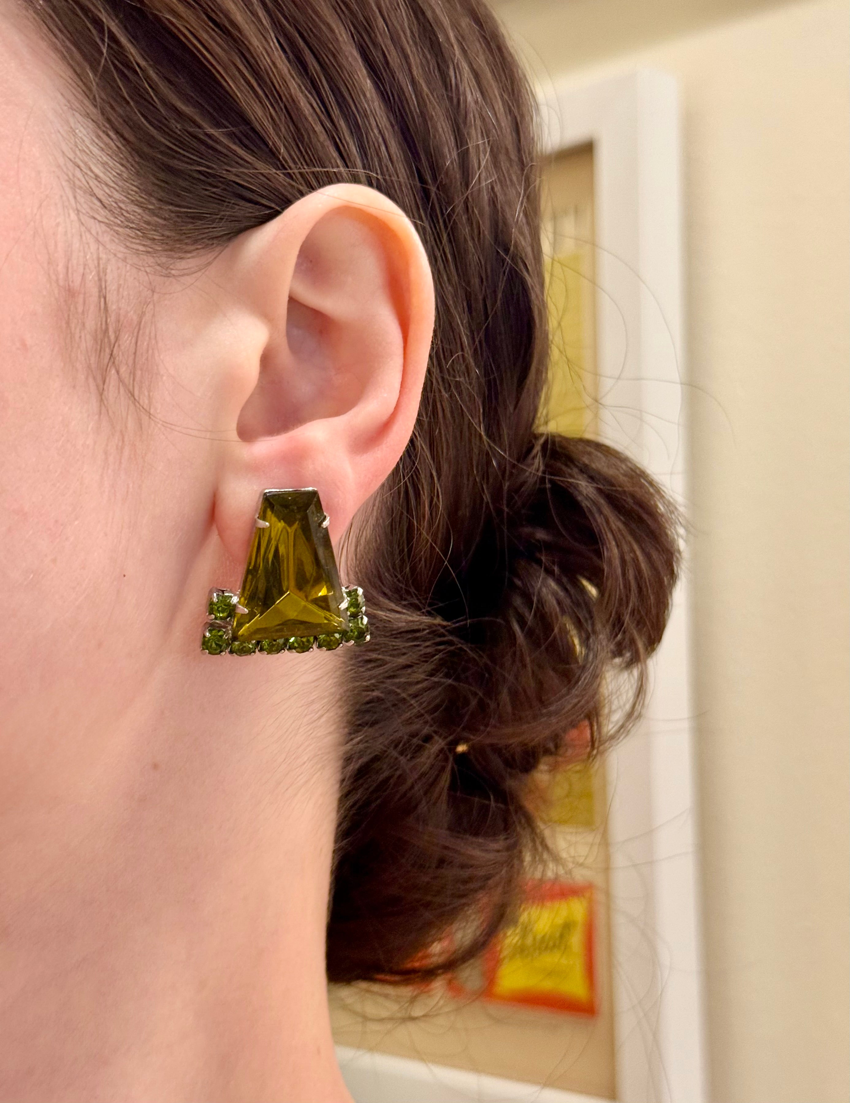 1960's most chrming olive green clip earrings....