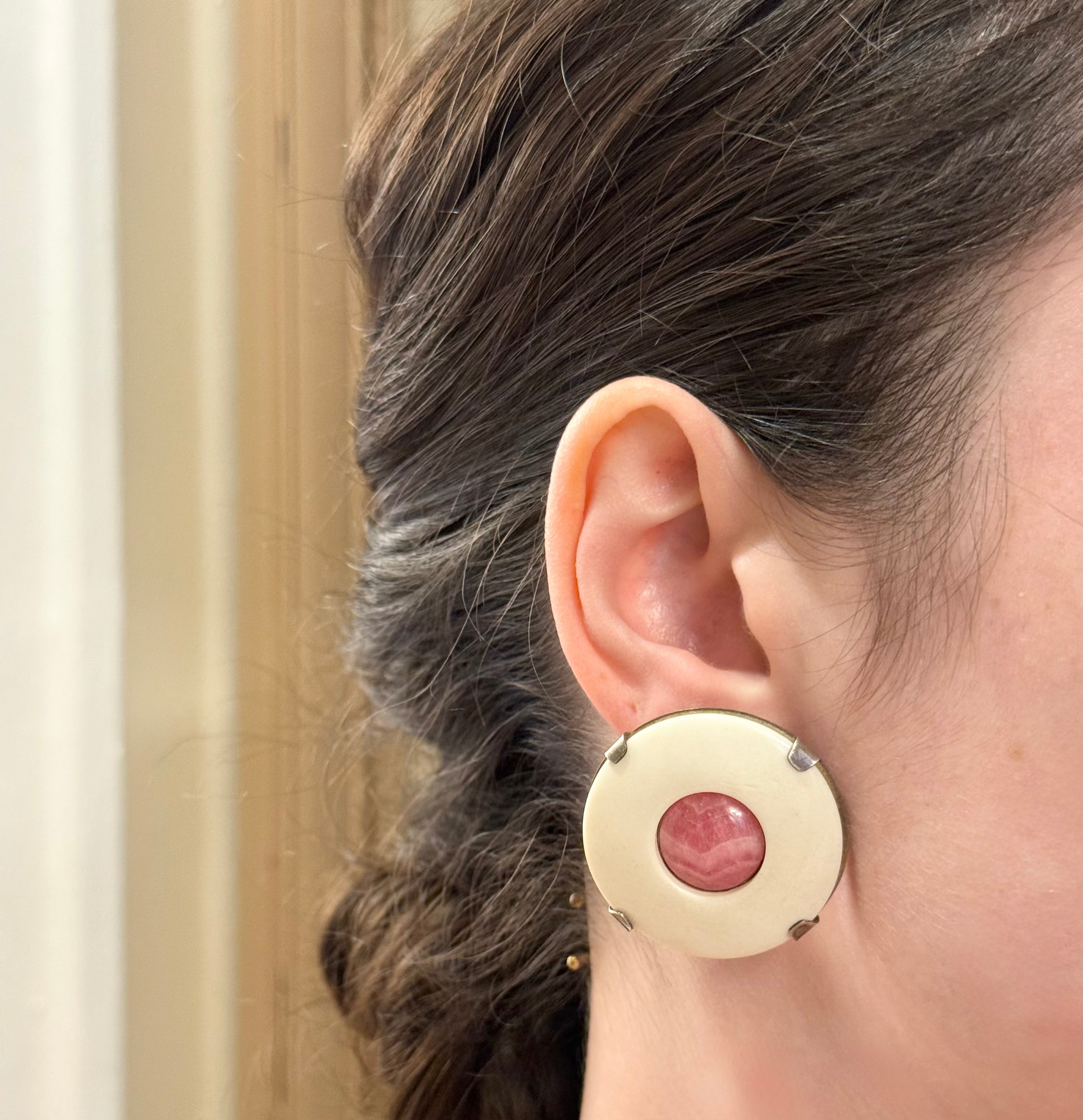The most feminine cream and pink agate button earrings.
