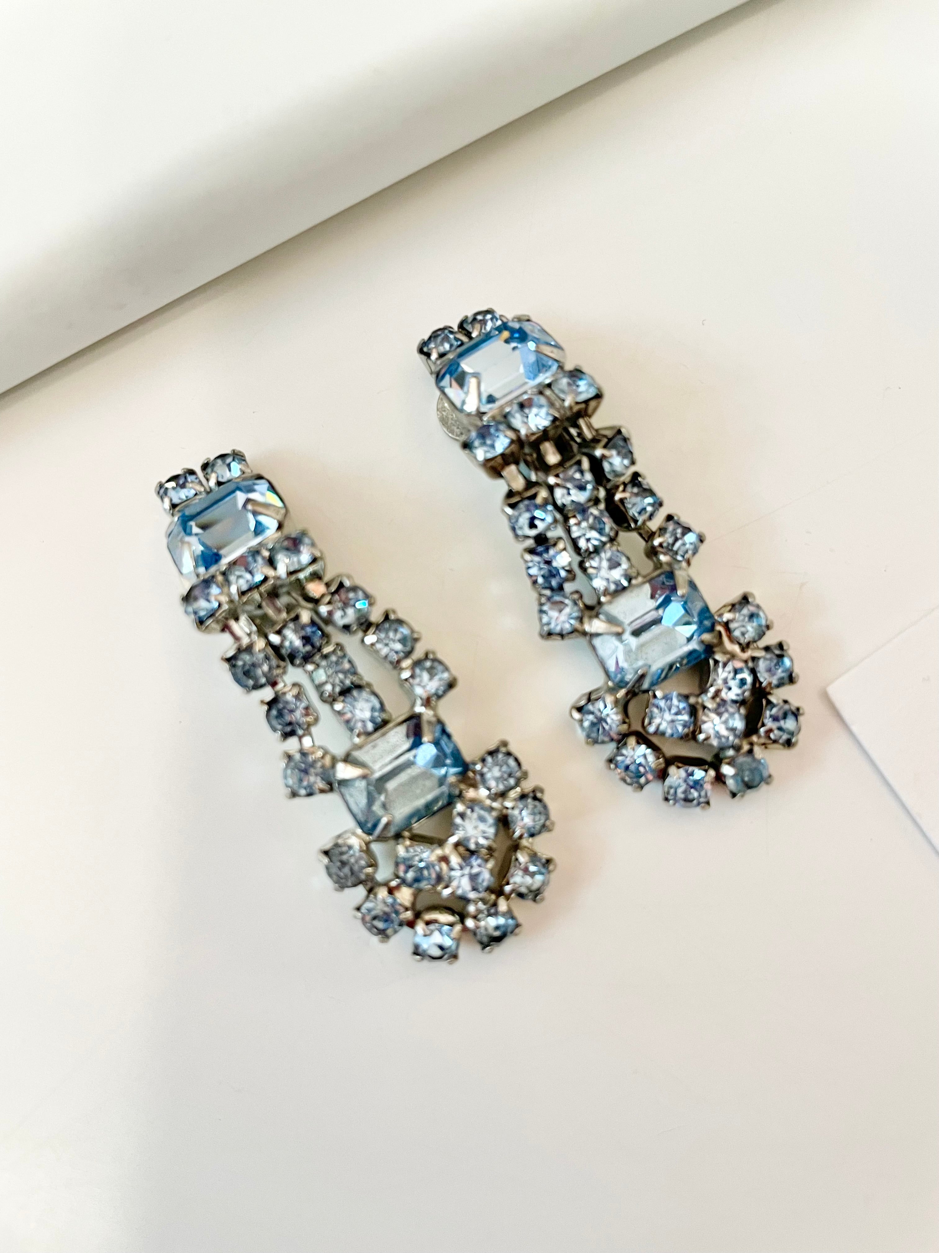 Vintage soft icy blue, stunning drop earrings.... so elegant!