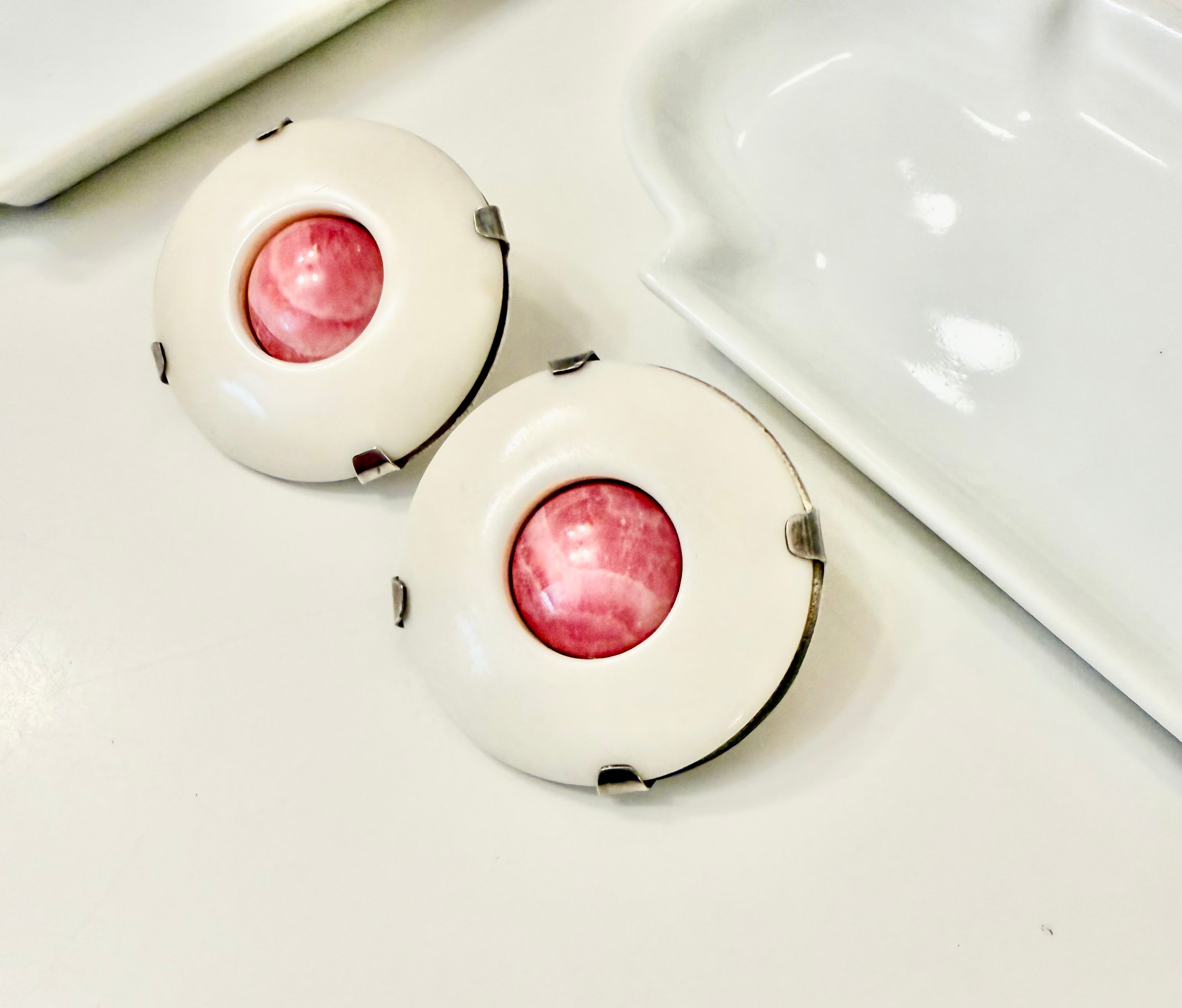The most feminine cream and pink agate button earrings.