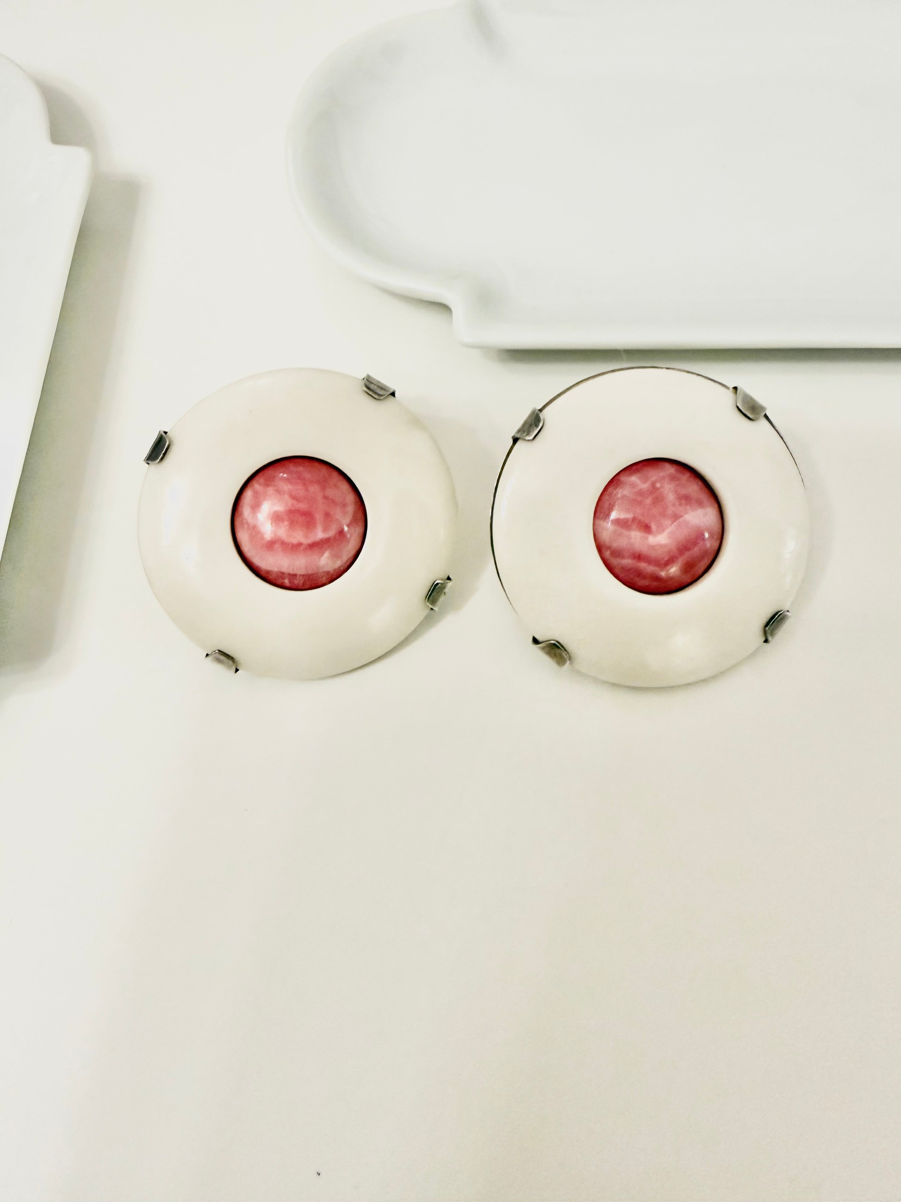The most feminine cream and pink agate button earrings.