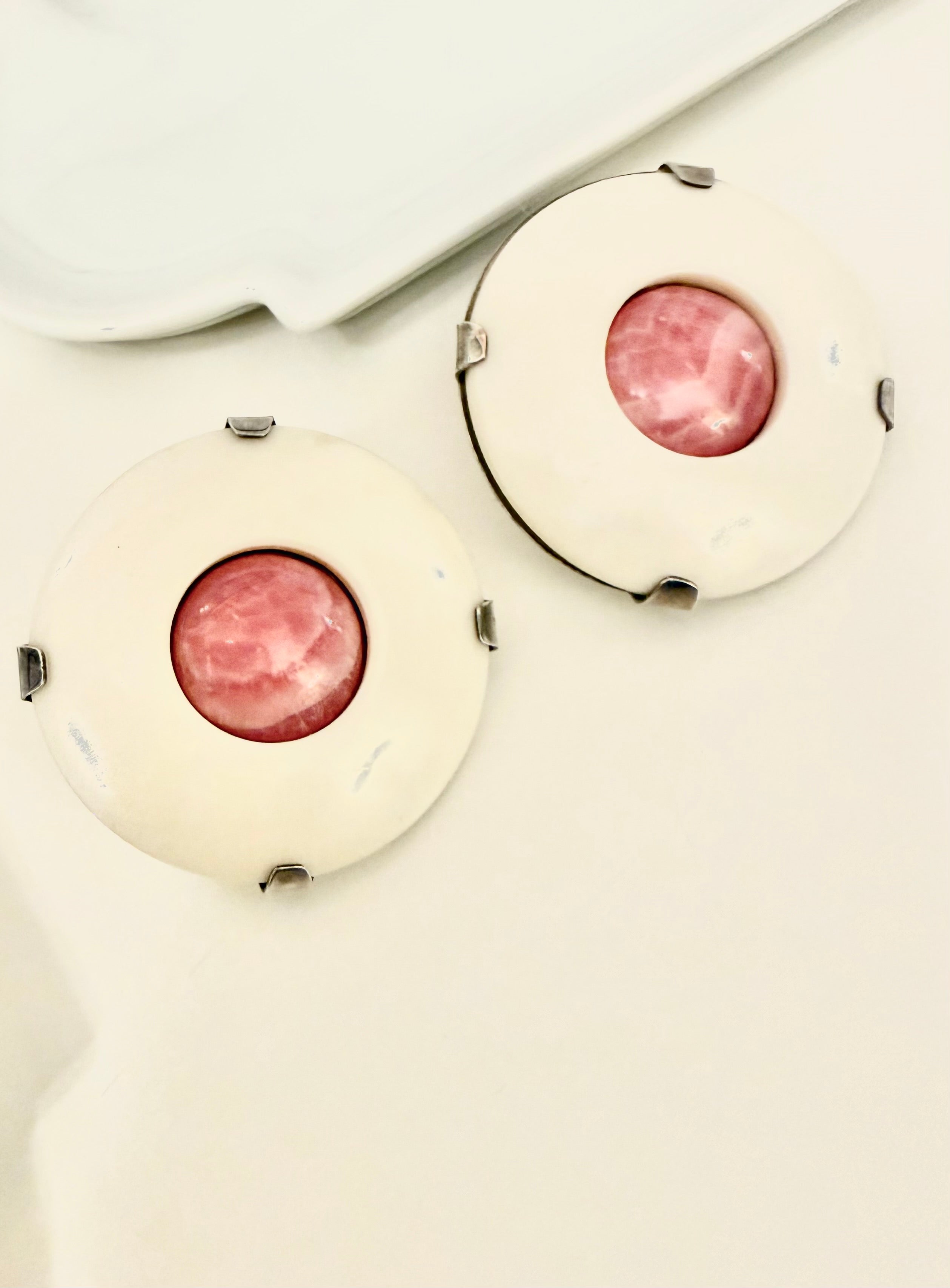 The most feminine cream and pink agate button earrings.