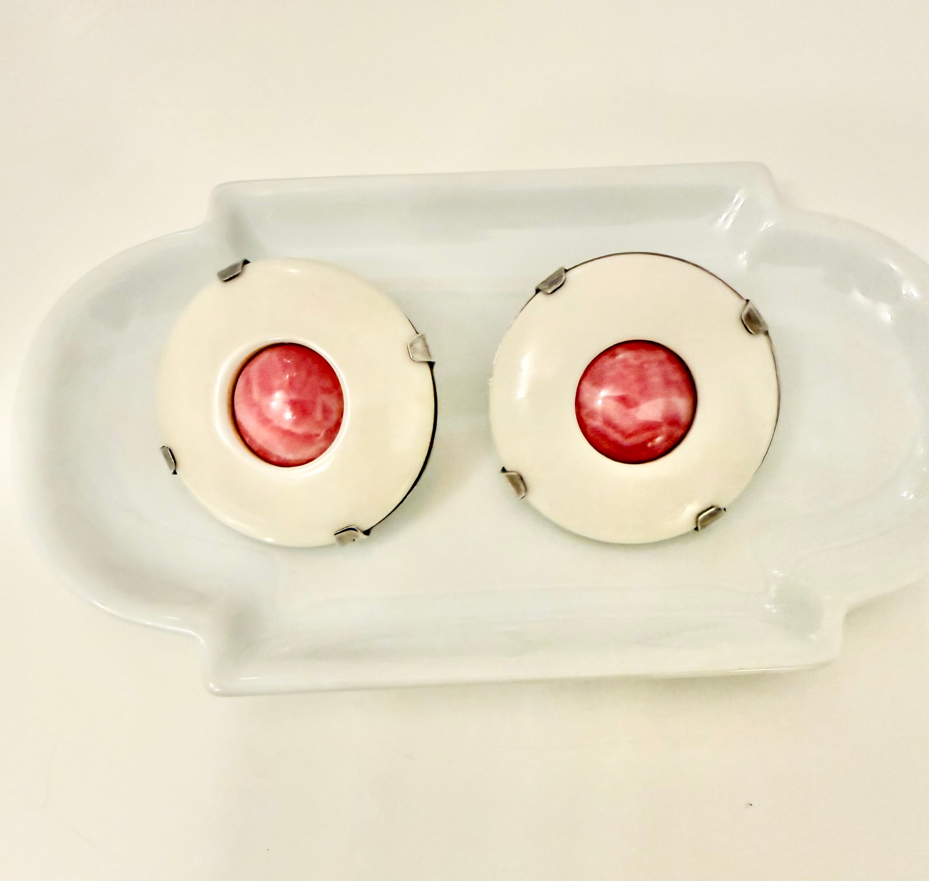 The most feminine cream and pink agate button earrings.