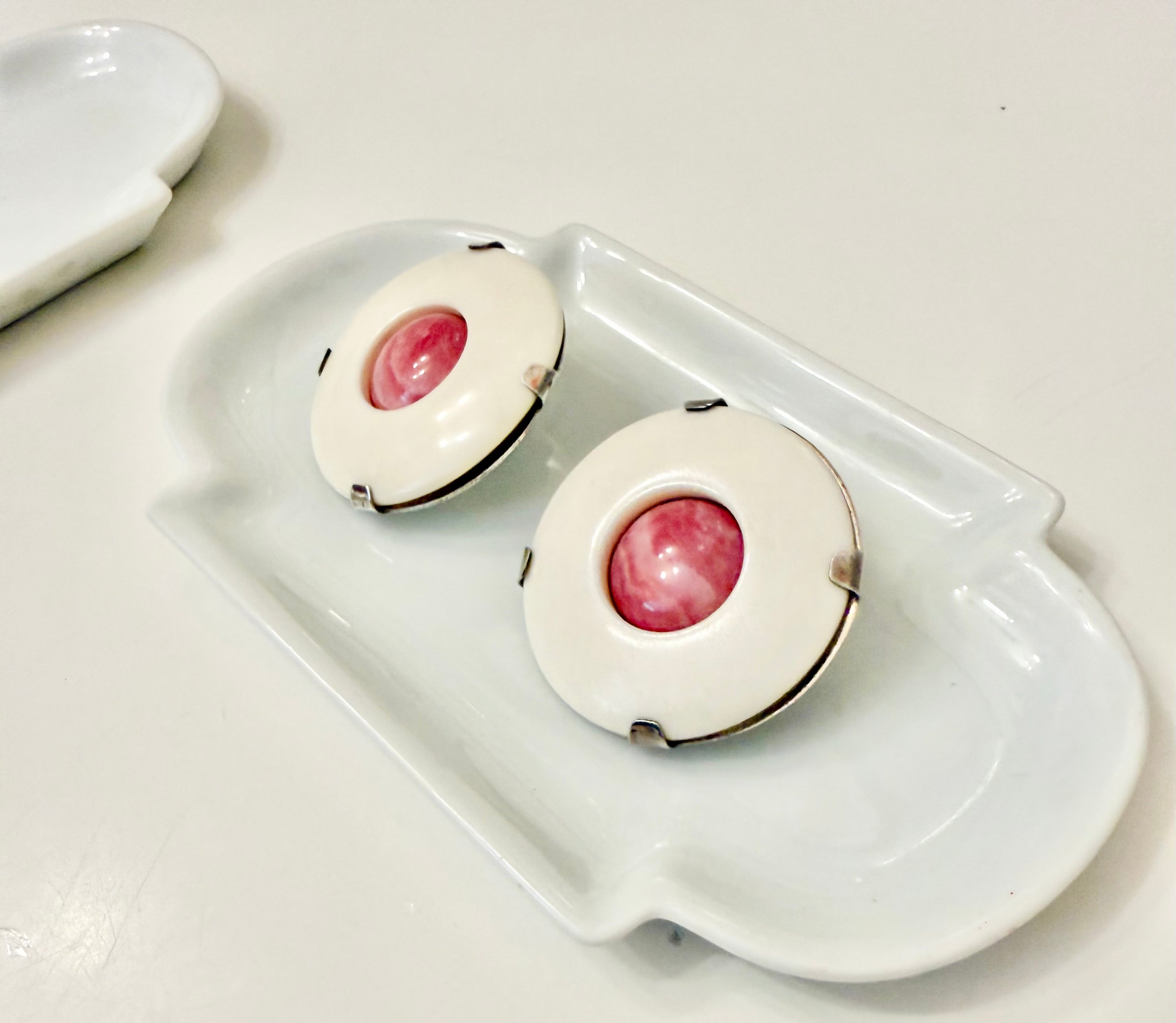 The most feminine cream and pink agate button earrings.