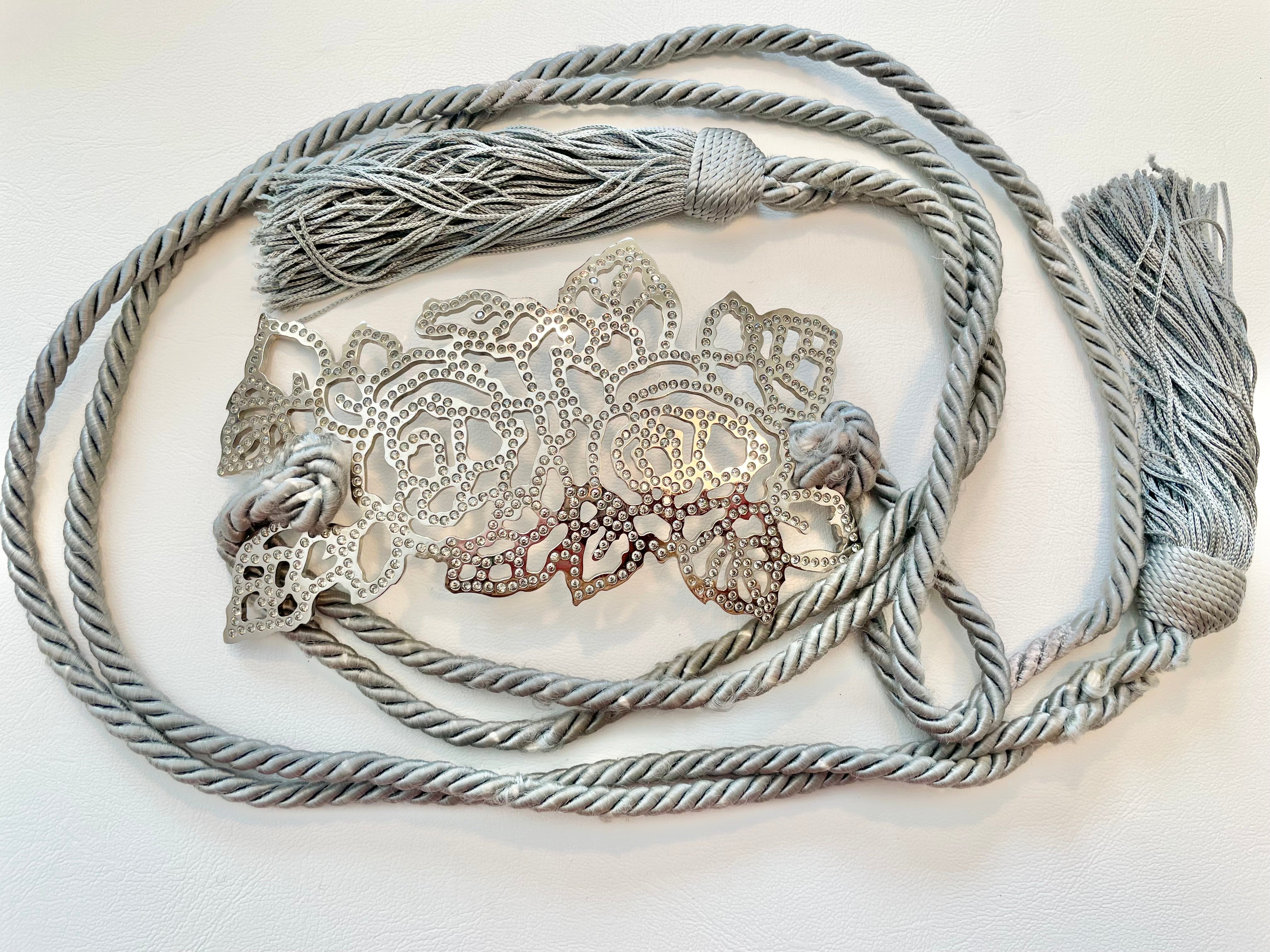 Authentic vintage Valentino gray silk cord stunning belt... love the tassels.