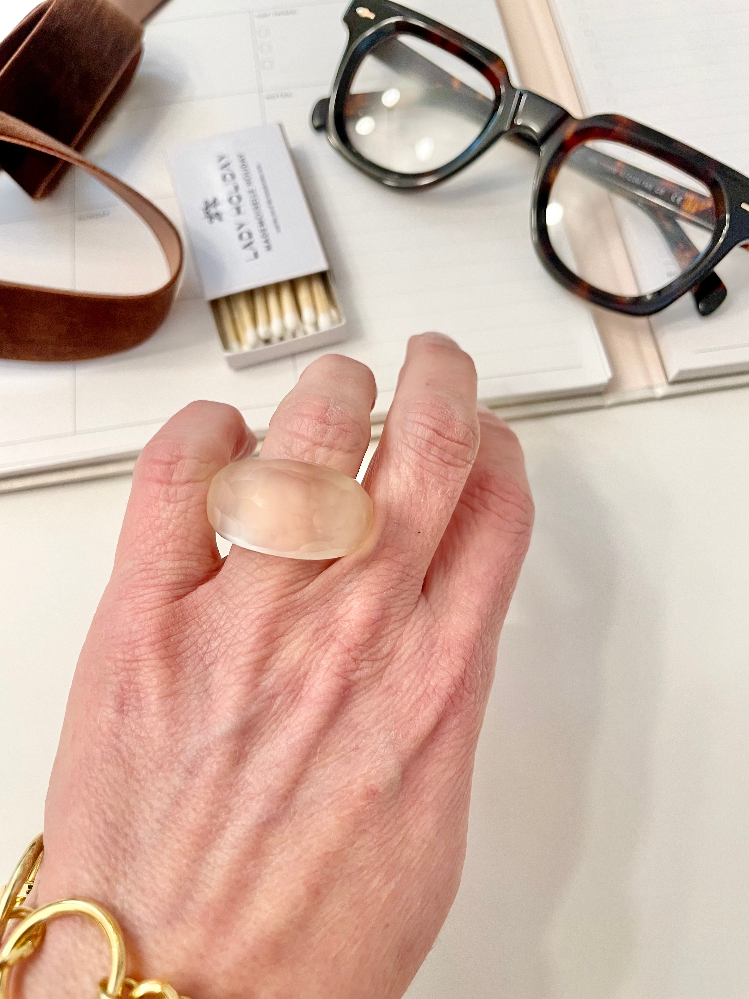 The most delightful frosted lucite mod style ring... so chic