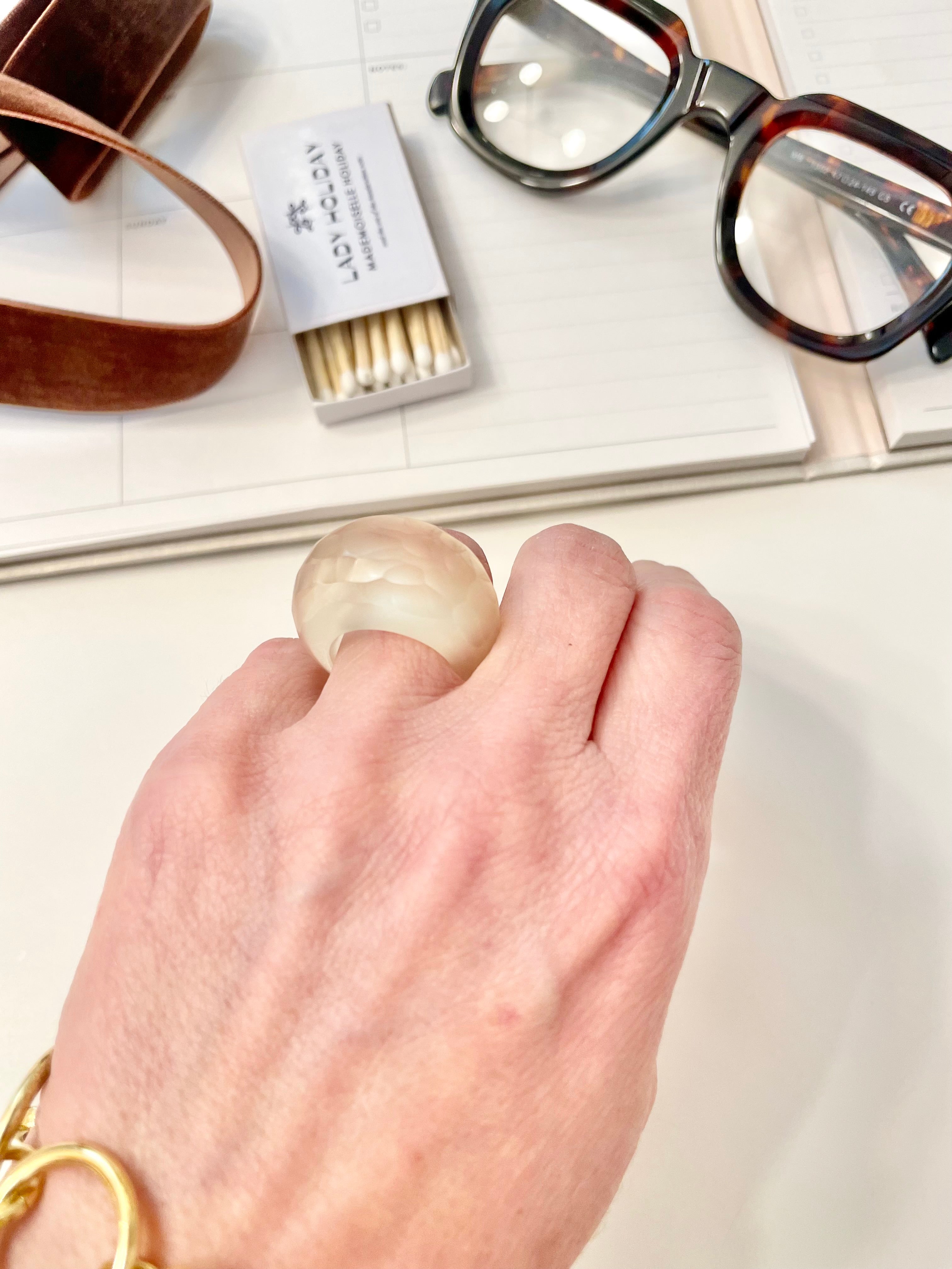 The most delightful frosted lucite mod style ring... so chic