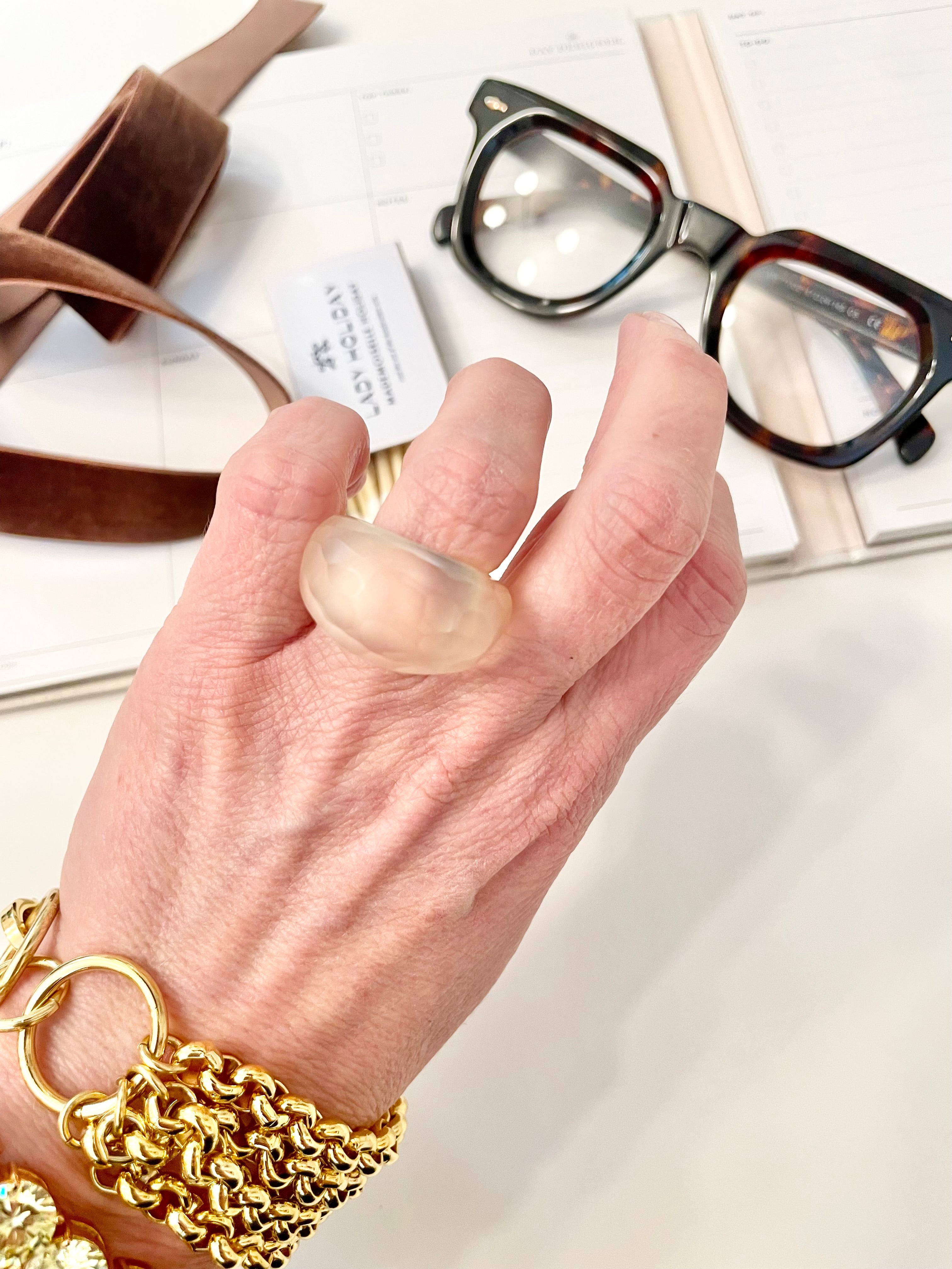 The most delightful frosted lucite mod style ring... so chic