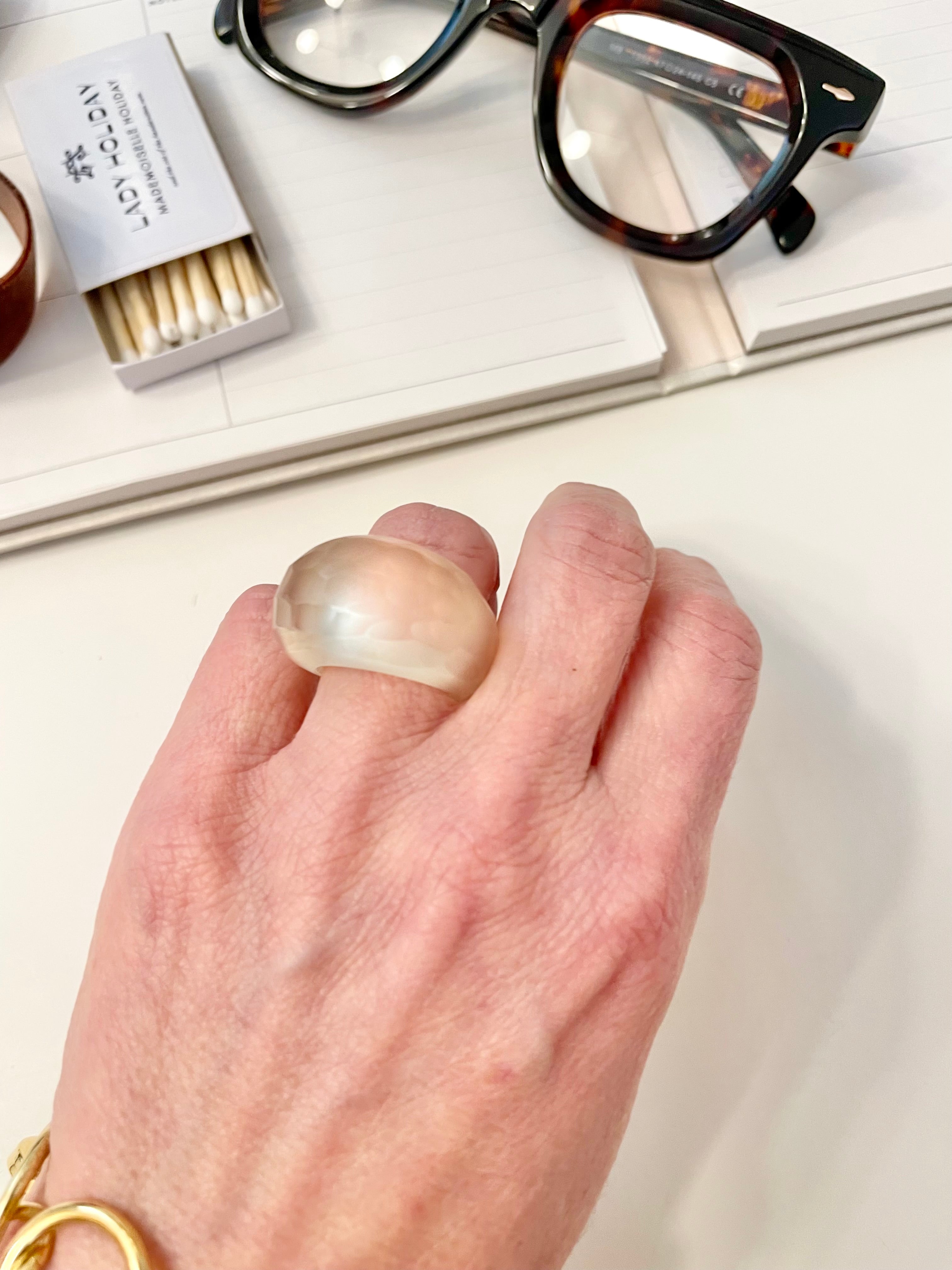 The most delightful frosted lucite mod style ring... so chic