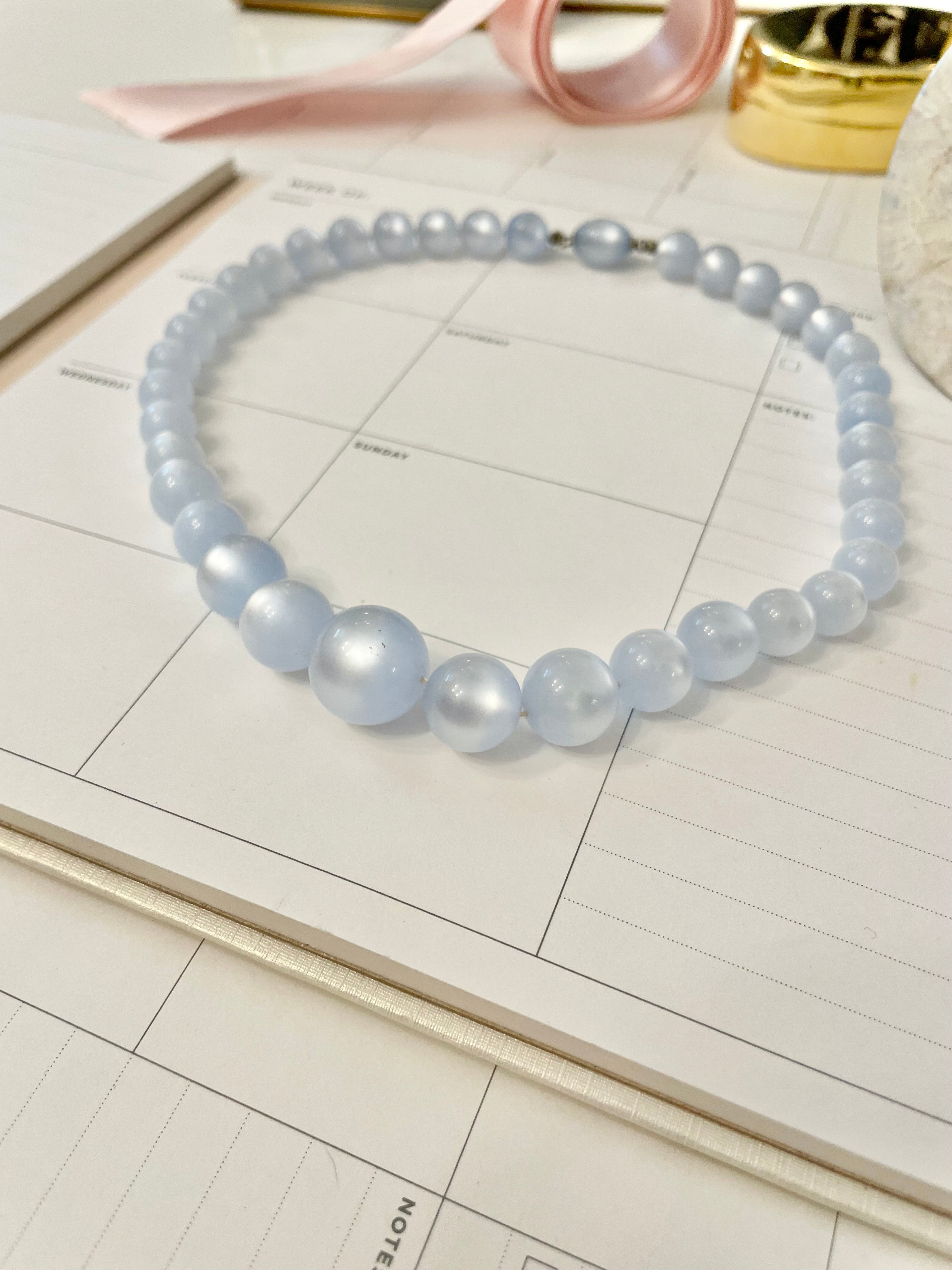 1960's feminine soft blue moon glow necklace... so charming