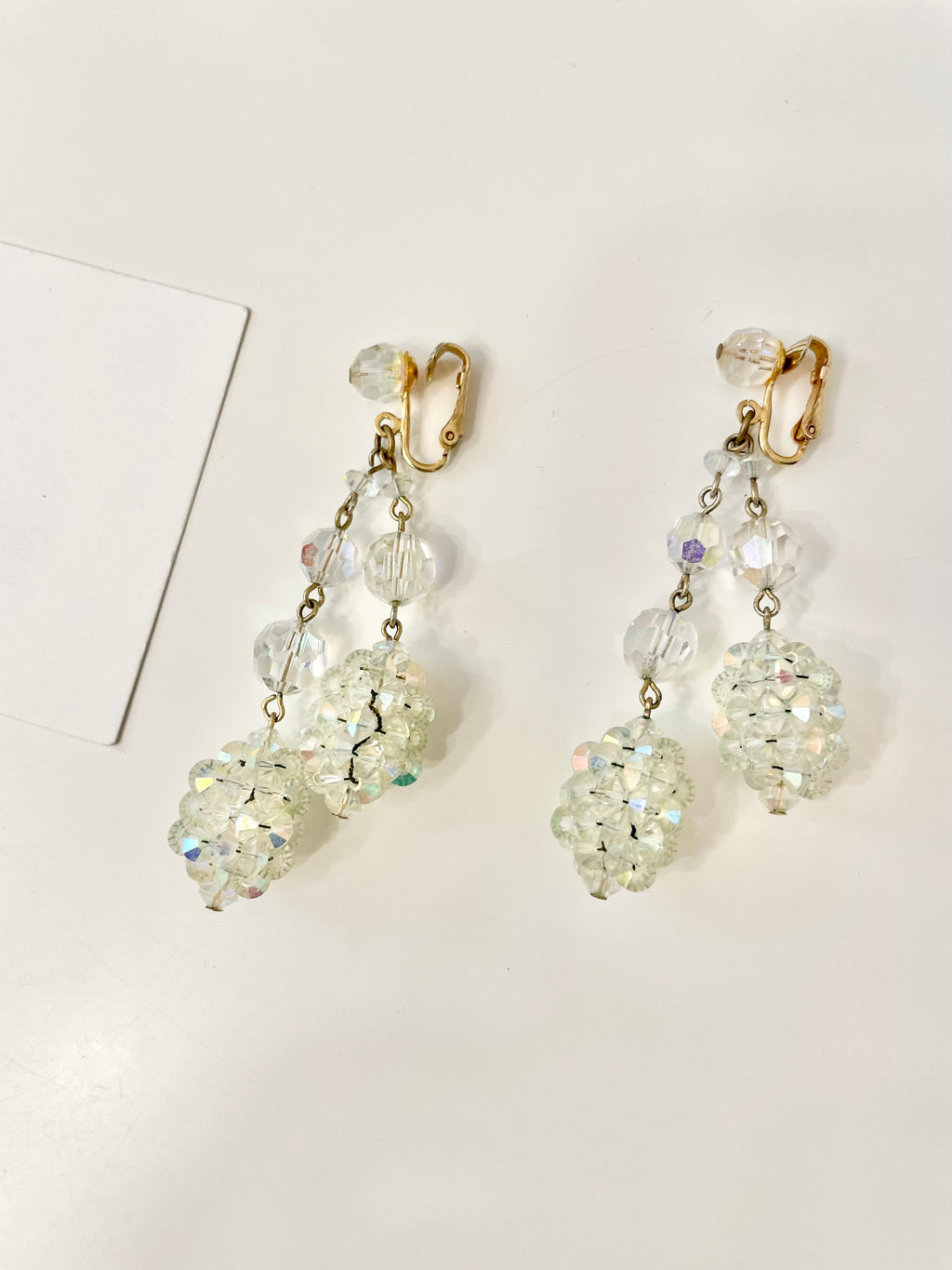 CRUISE 16 - clear glass drop earrings with iridescent Austrian crystal  accents. - Owen Glass Collection