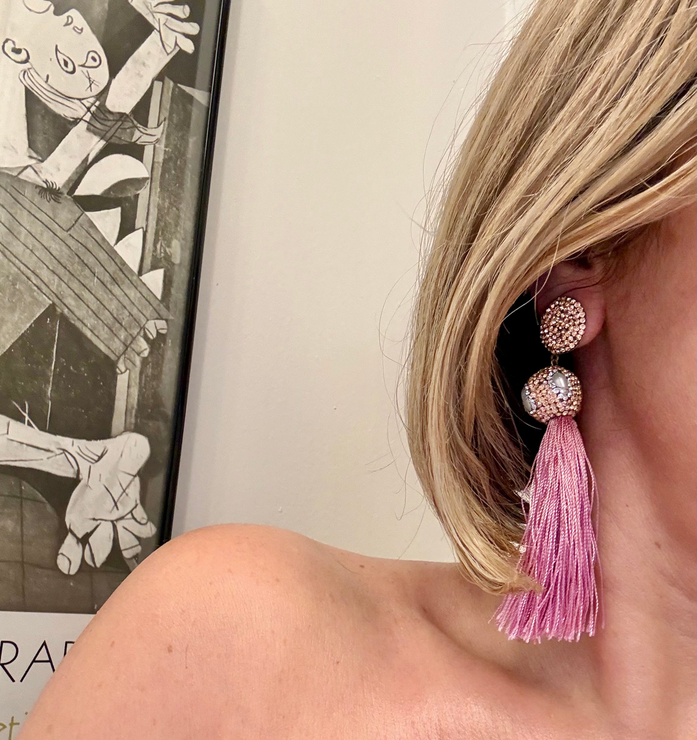 The most lovely pink tassel earrings with semi precious stones!