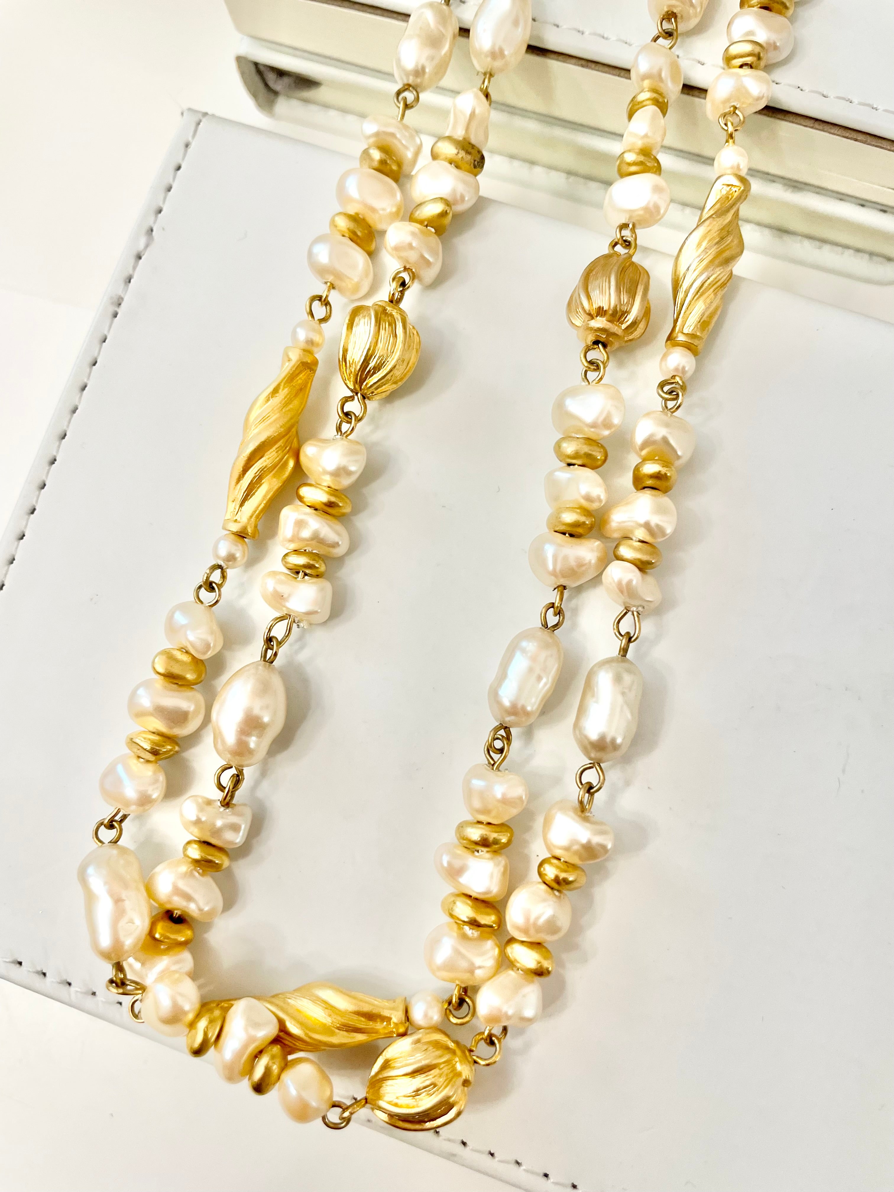 Vintage classy long, faux baroque pearl necklace... a must for any lady