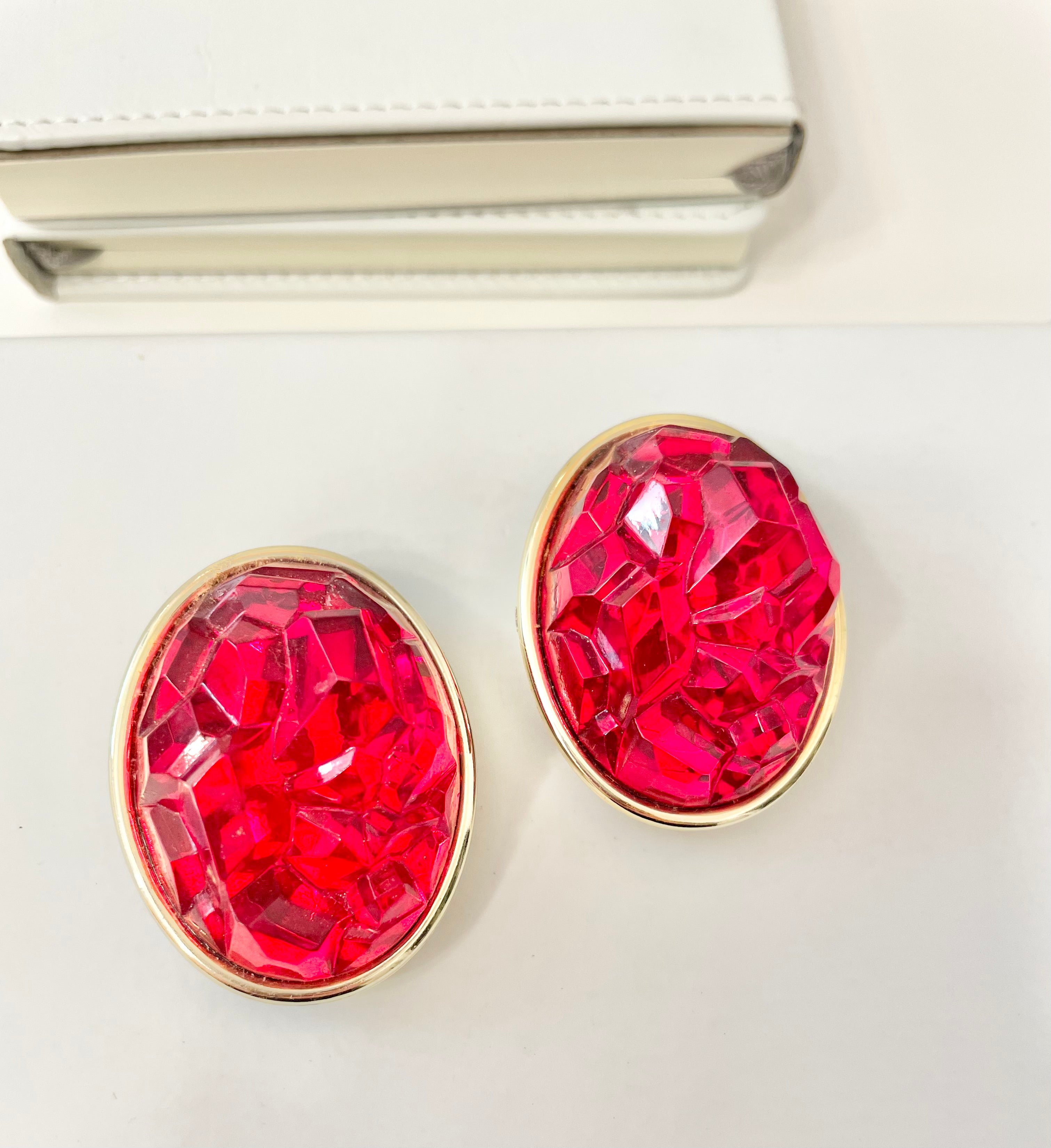 Vintage 1970's Cheeky Mistress, dramatic, ruby acrylic earrings.... showstoppers..