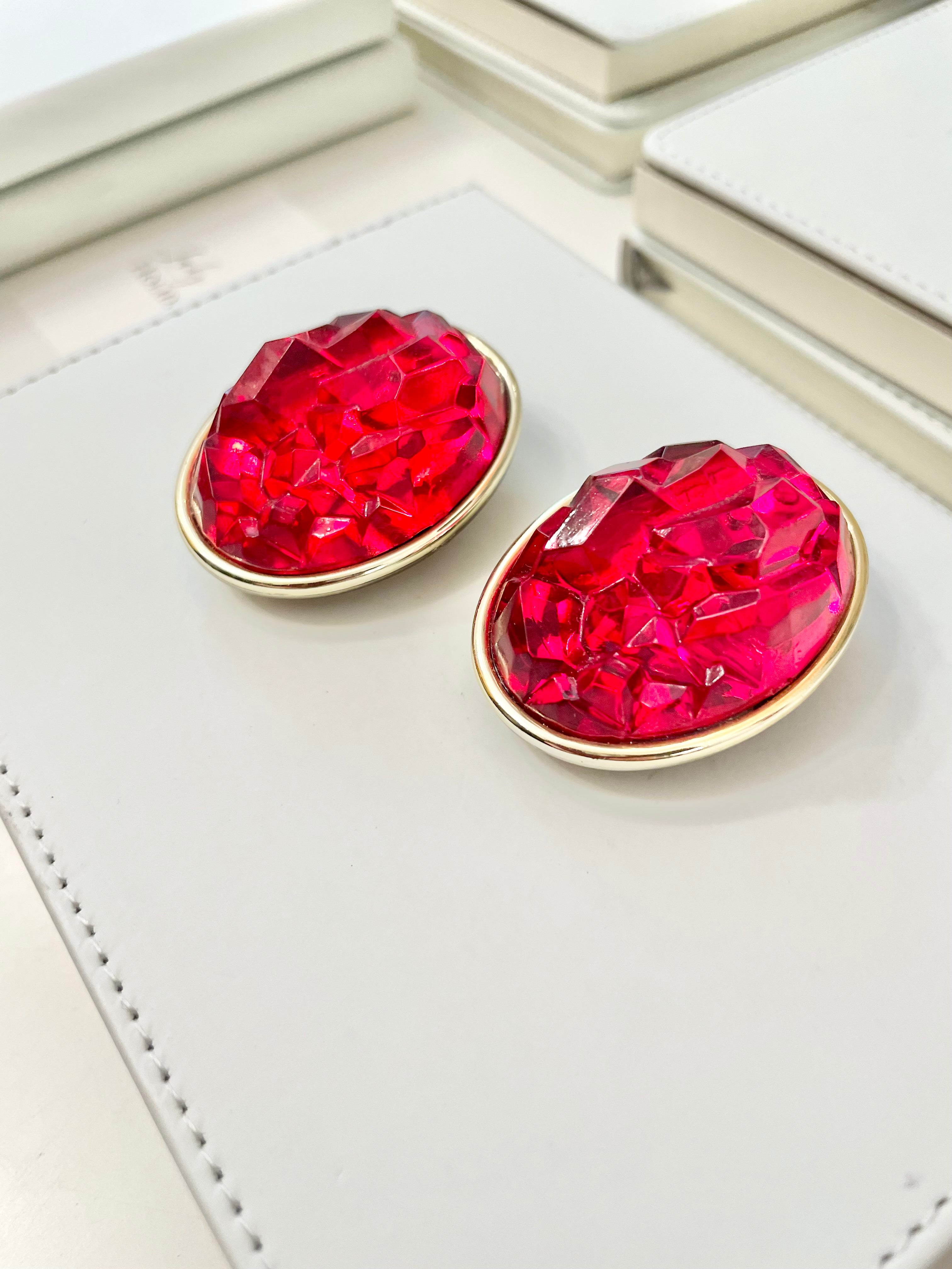 Vintage 1970's Cheeky Mistress, dramatic, ruby acrylic earrings.... showstoppers..