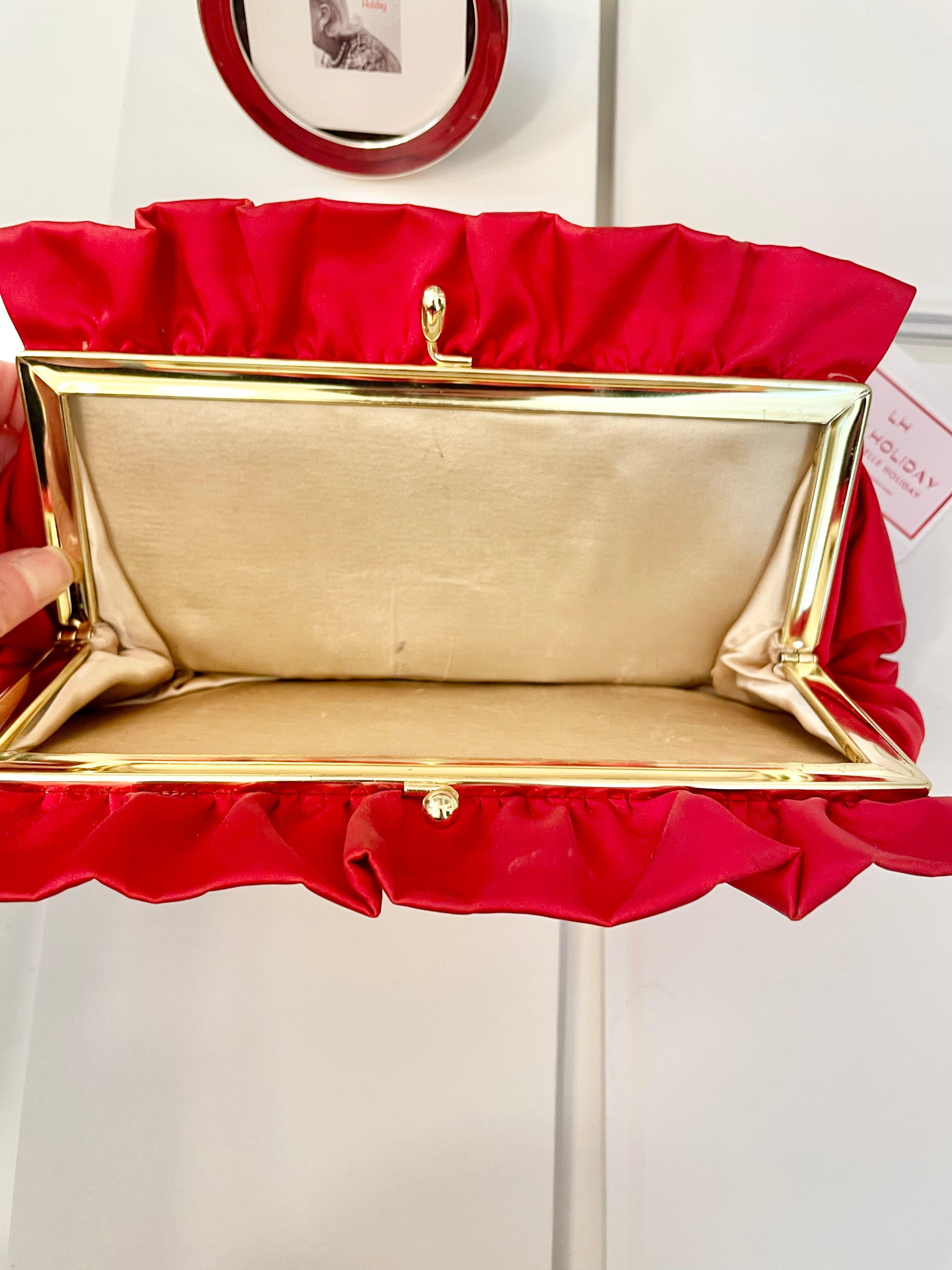 Vintage 1960's red satin classy bow clutch bag... so sassy