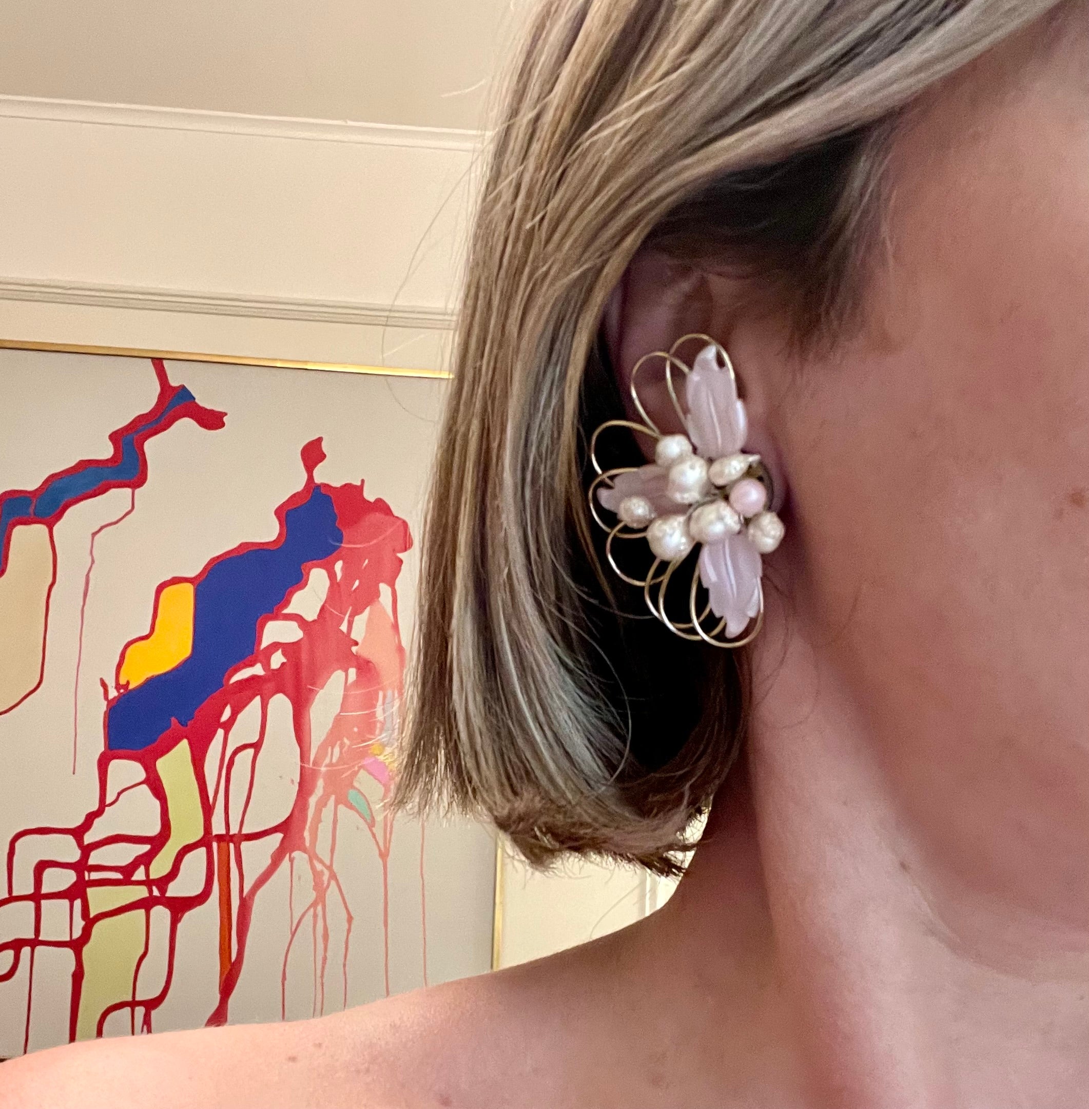 Vintage 1960's soft feminine fan style elegant earrings... so fabulous