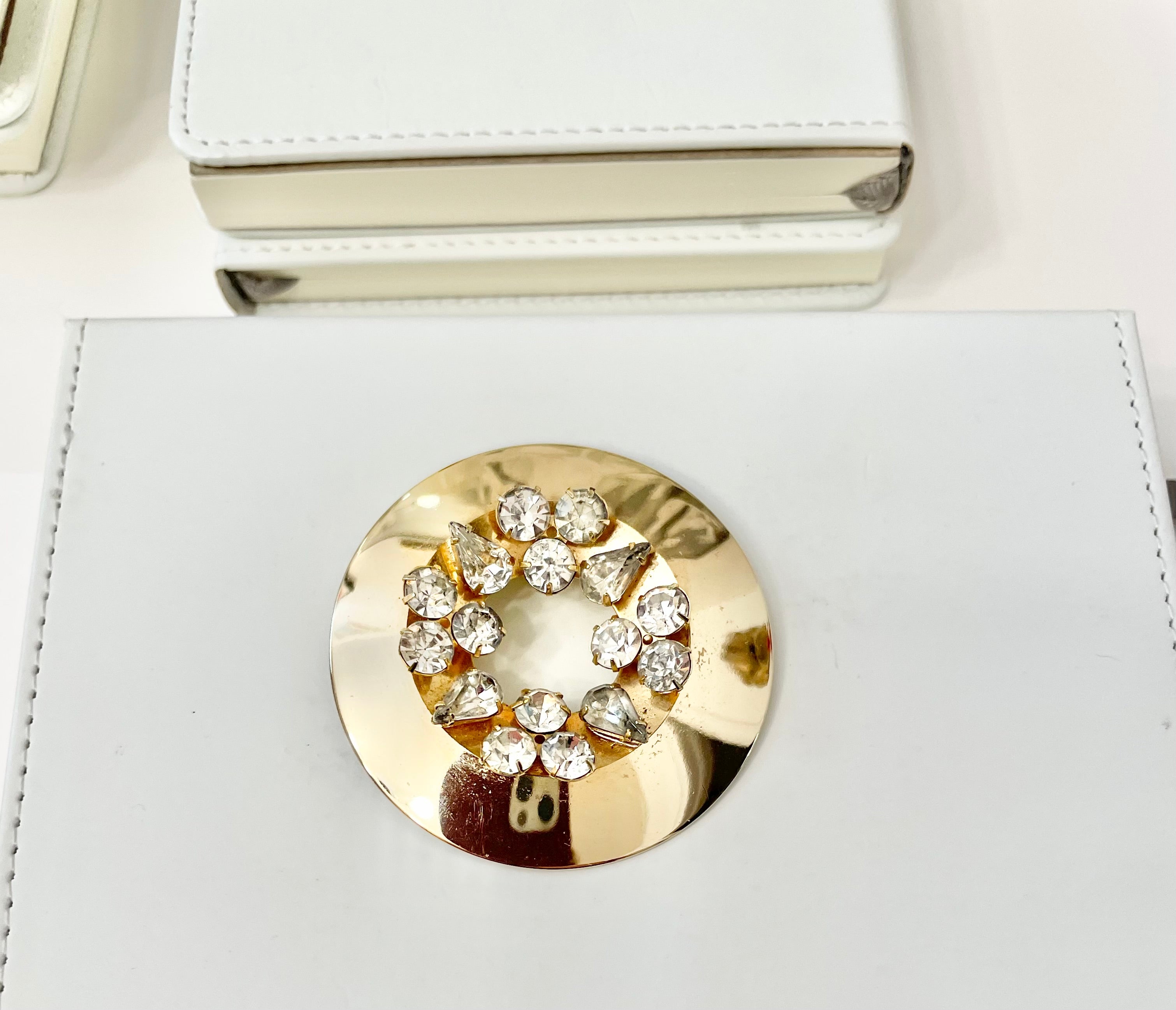 1960's Heiress stunning gold circle brooch, adorned with clear glass... so pretty