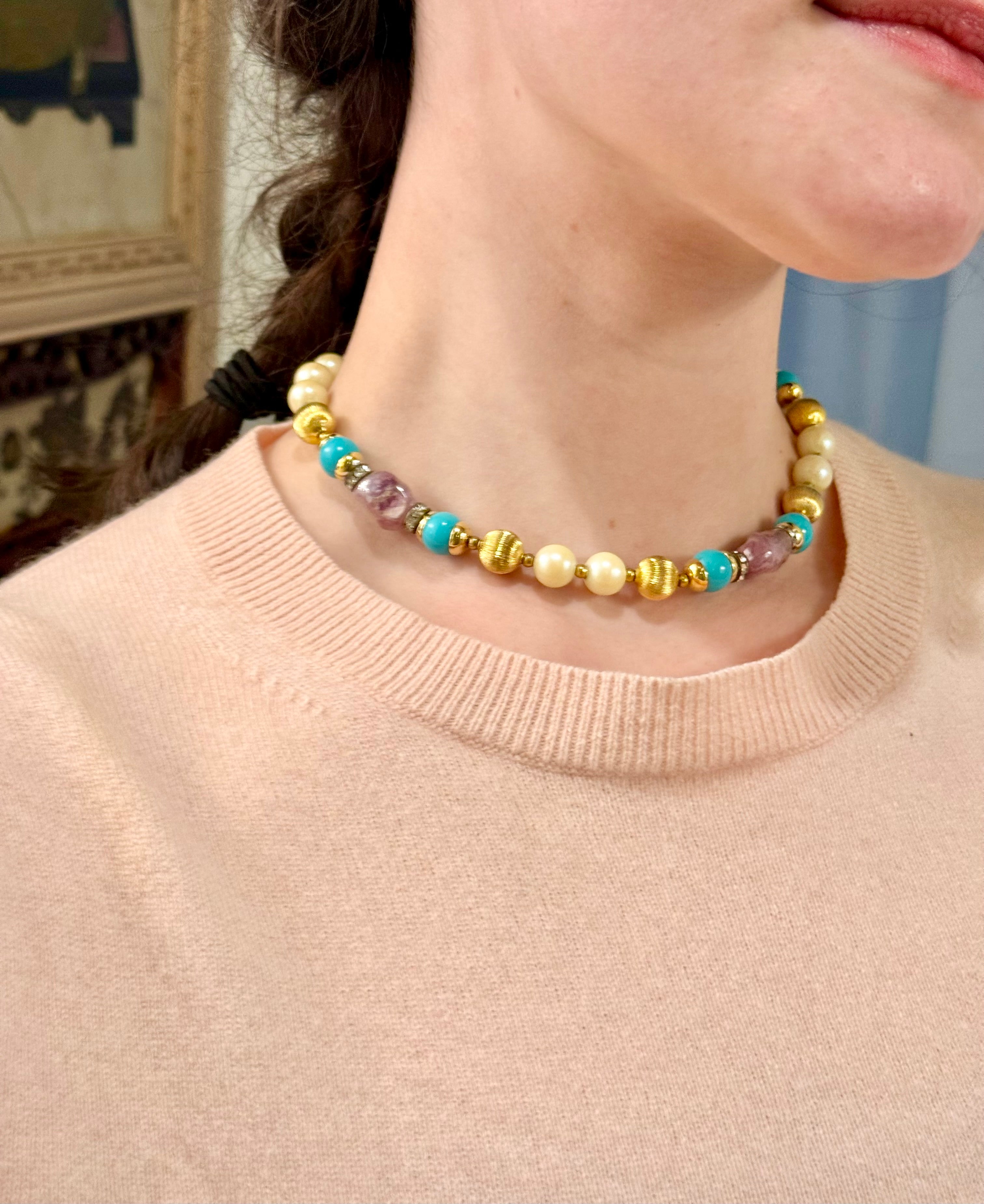 That social butterfly and her love of turquoise and pearls...