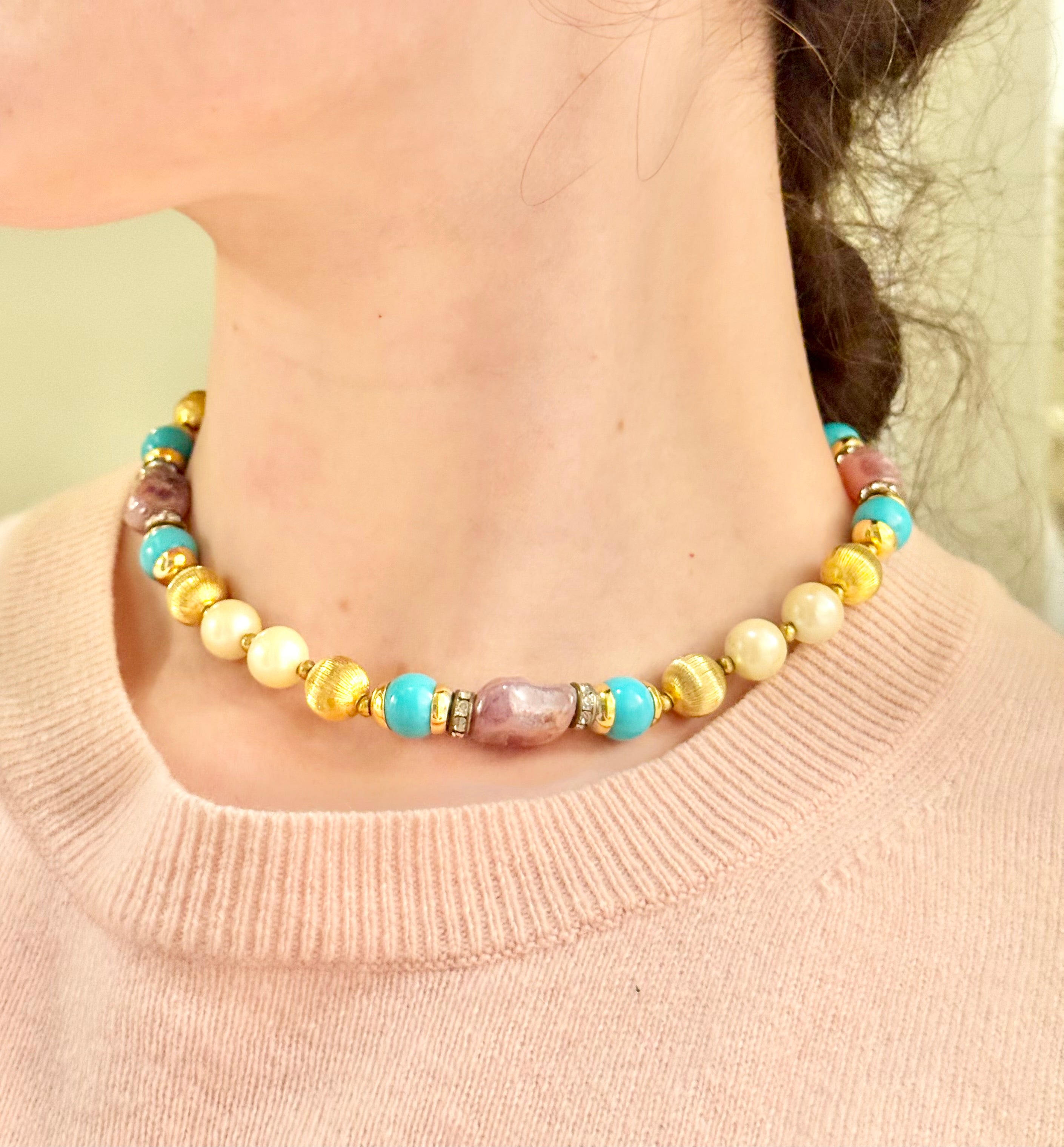 That social butterfly and her love of turquoise and pearls...