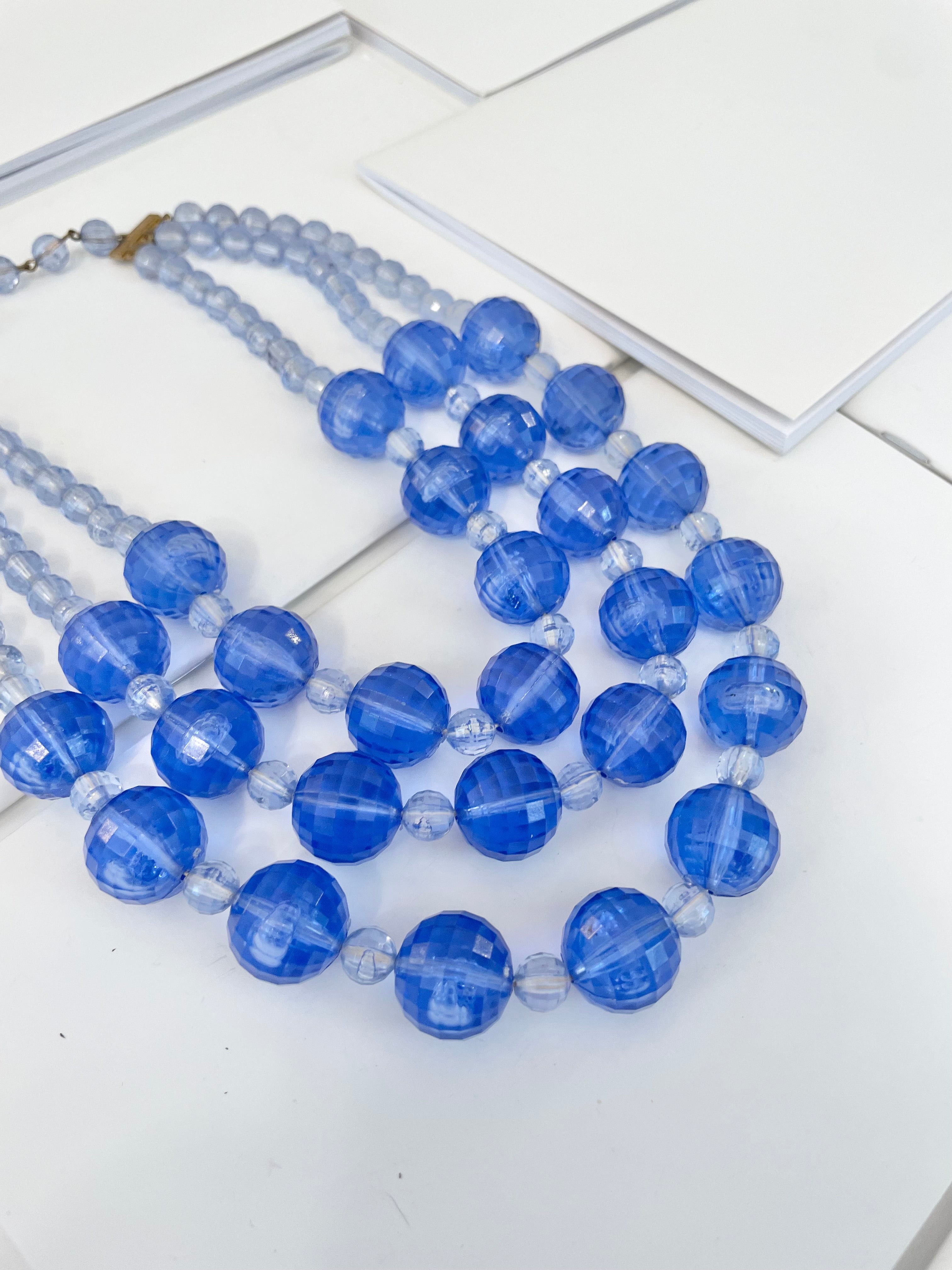 The most divine sapphire resin stone multi strand classic necklace...