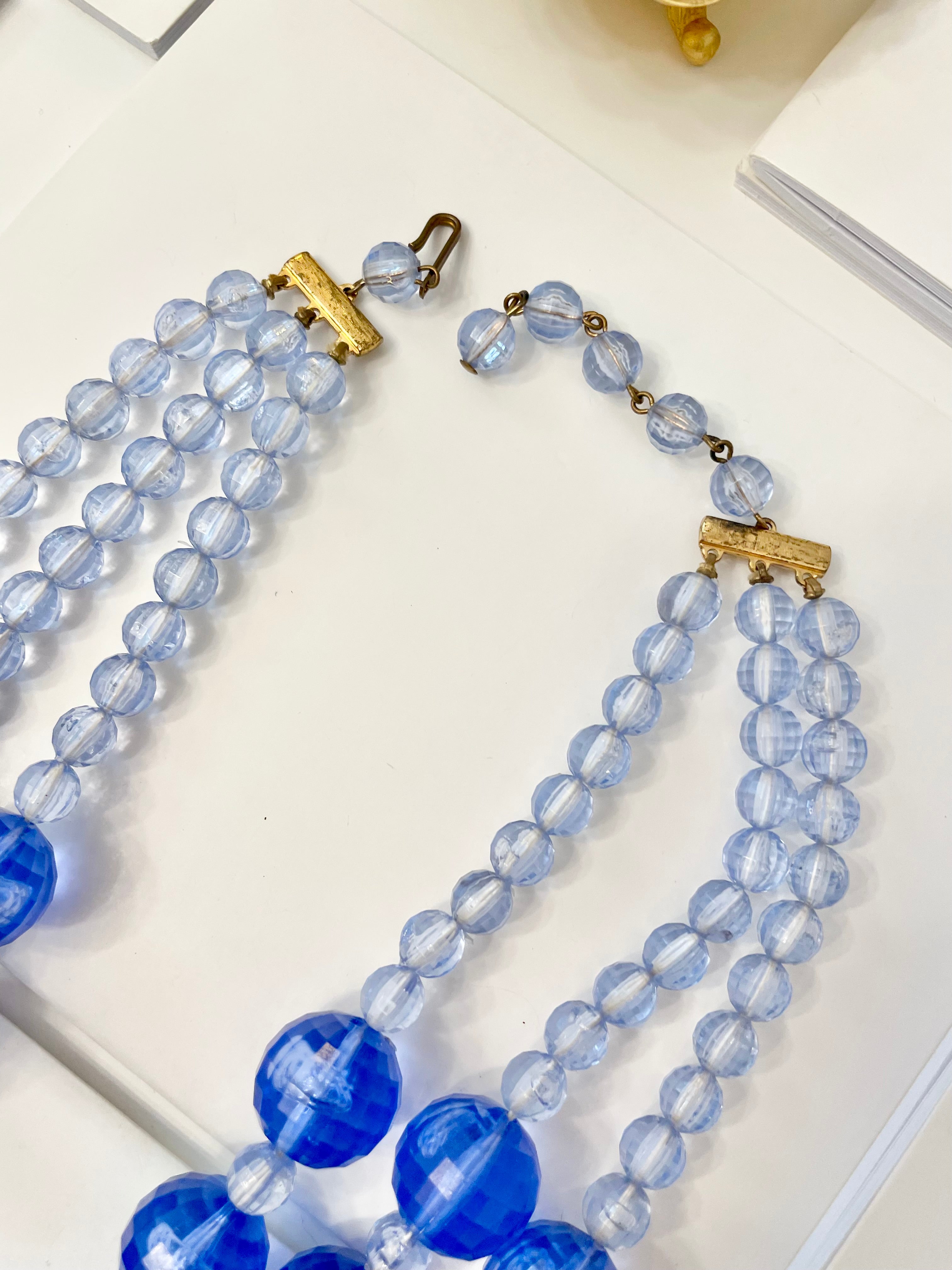 The most divine sapphire resin stone multi strand classic necklace...